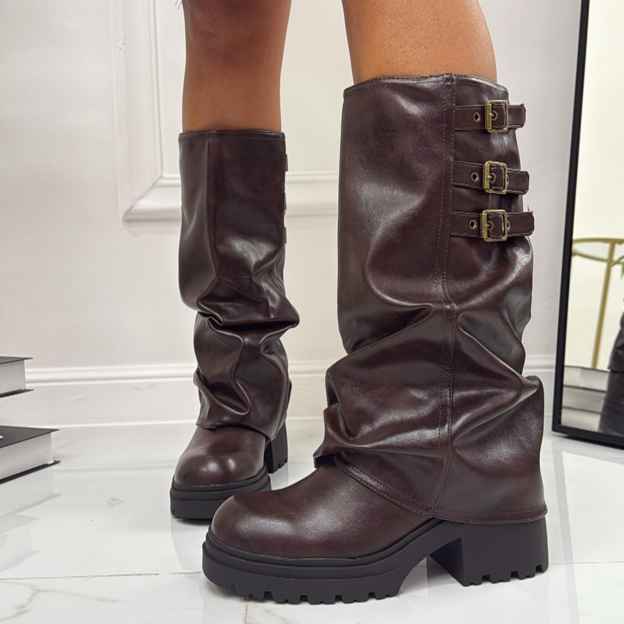 Brigida - Stivale Donna Anfibio Alto Marrone