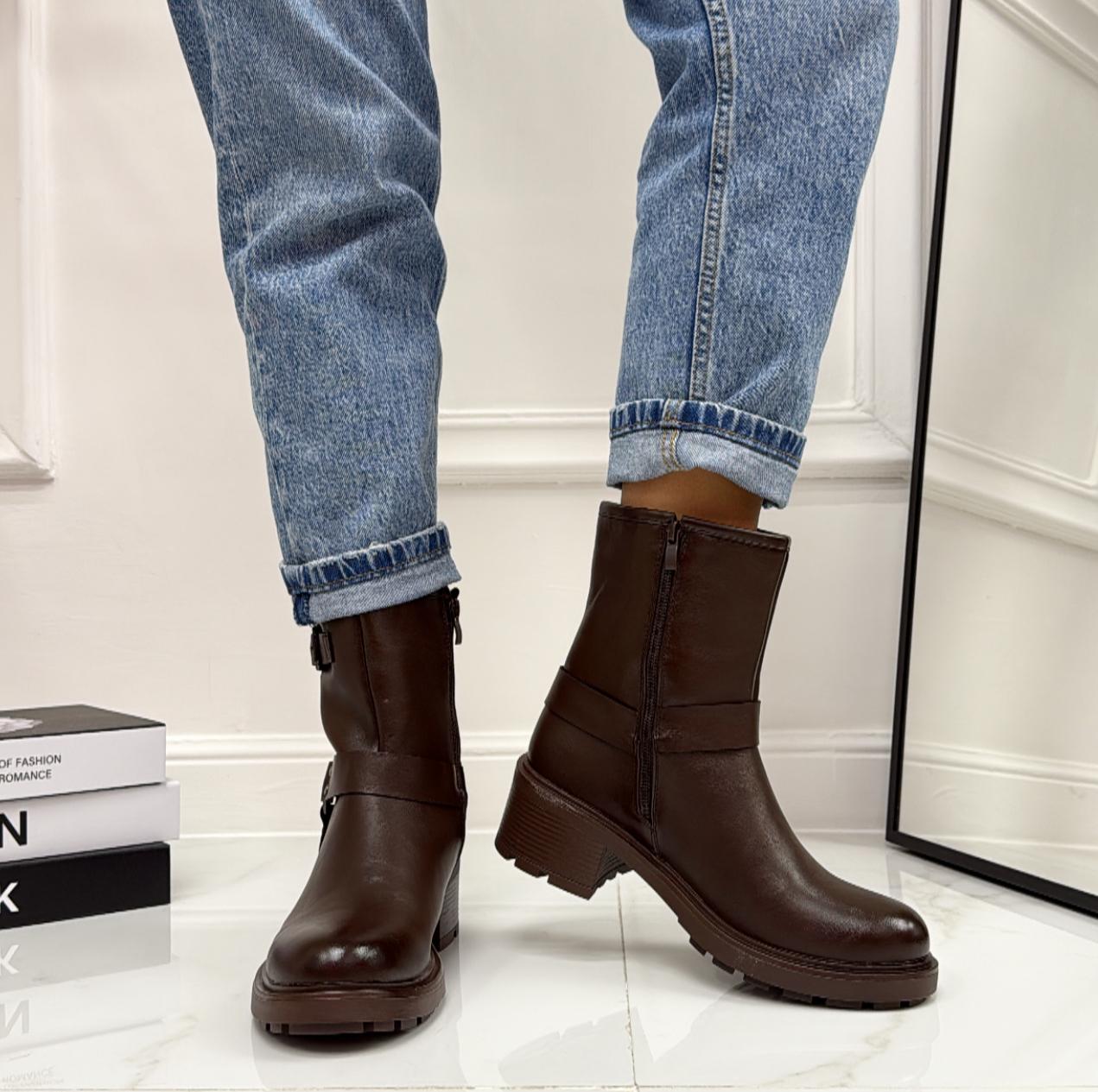 Ally - Stivaletti Bassi Anfibi Fibbie Punta Comodo Casual Marrone