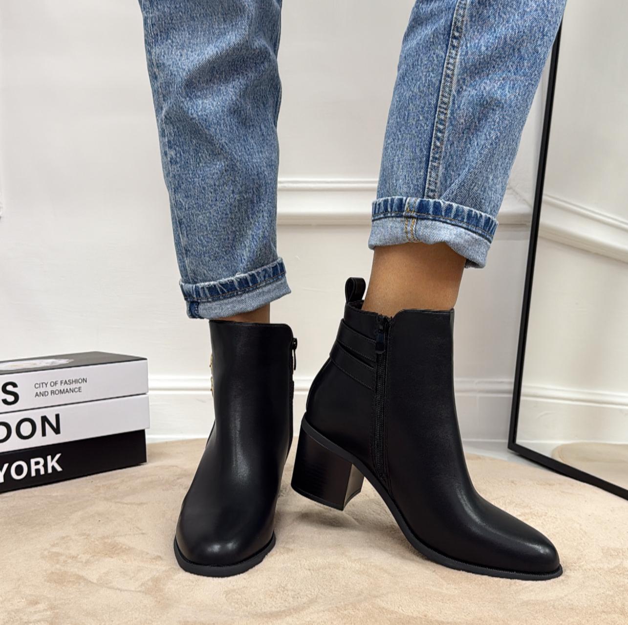 Francy - Stivaletto Donna Scarpa Punta Casual Comodo Fibbia Nero