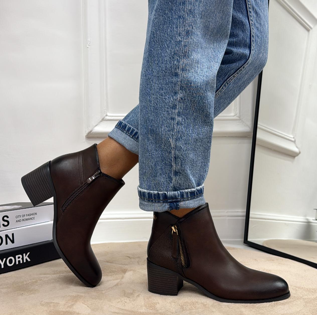 Almi - Stivaletto Donna Scarpa Punta Casual Comodo Marrone