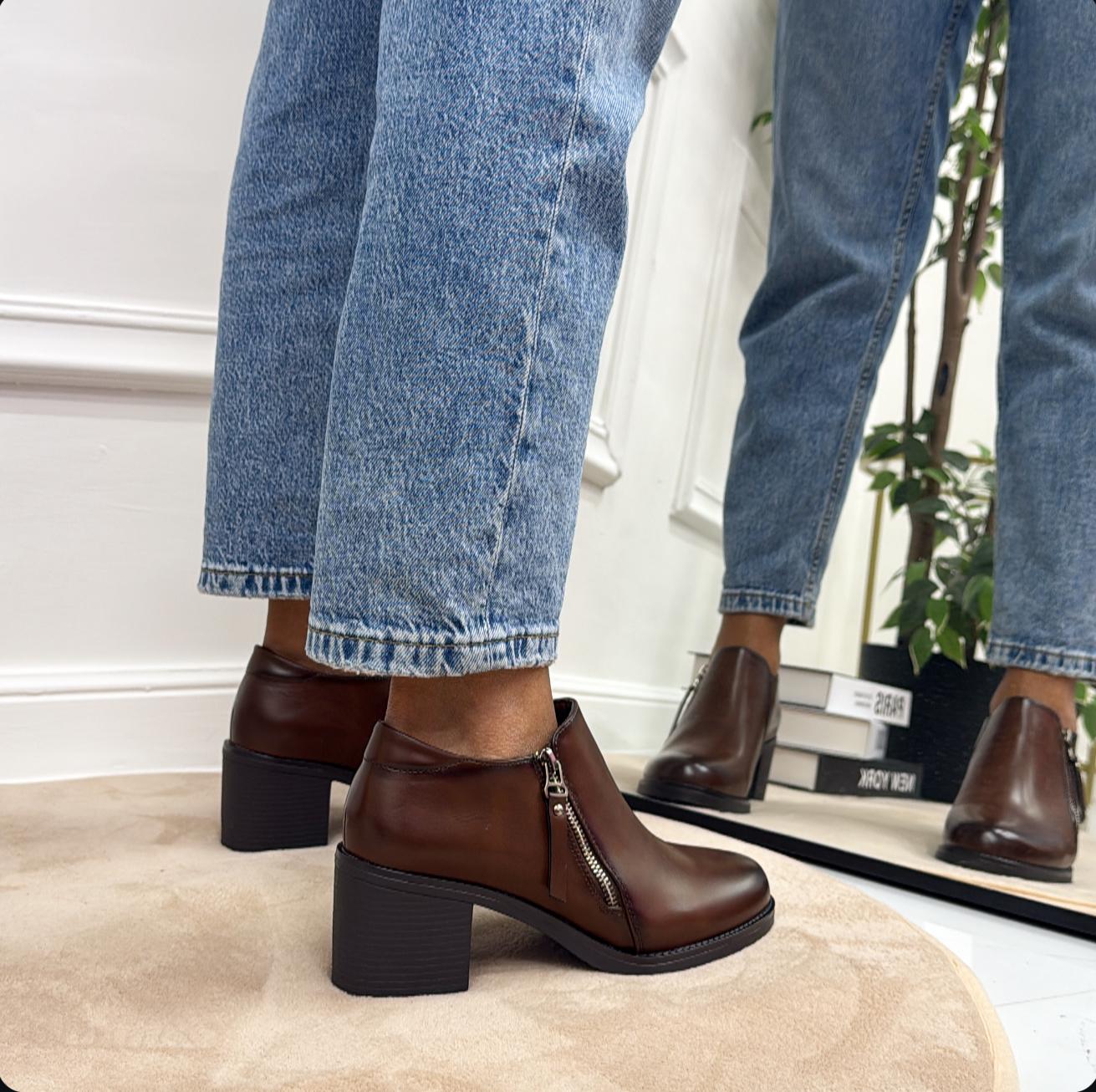 Natasha - Stivaletto Donna Scarpa Punta Casual Comodo Marrone