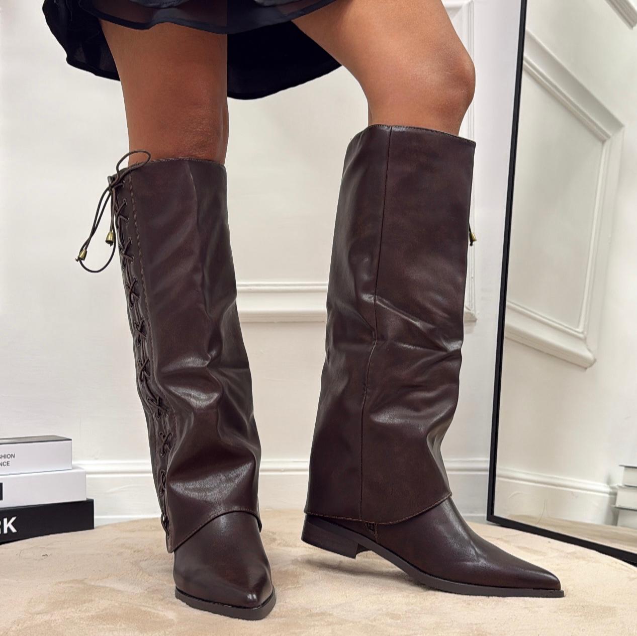 Kennedy - Stivale Donna Alto Punta Casual Elegante Marrone