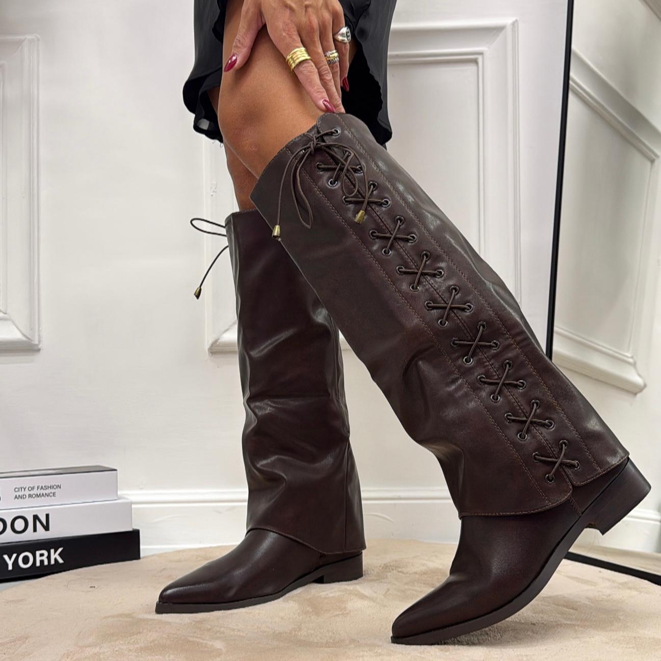Kennedy - Stivale Donna Alto Punta Casual Elegante Marrone