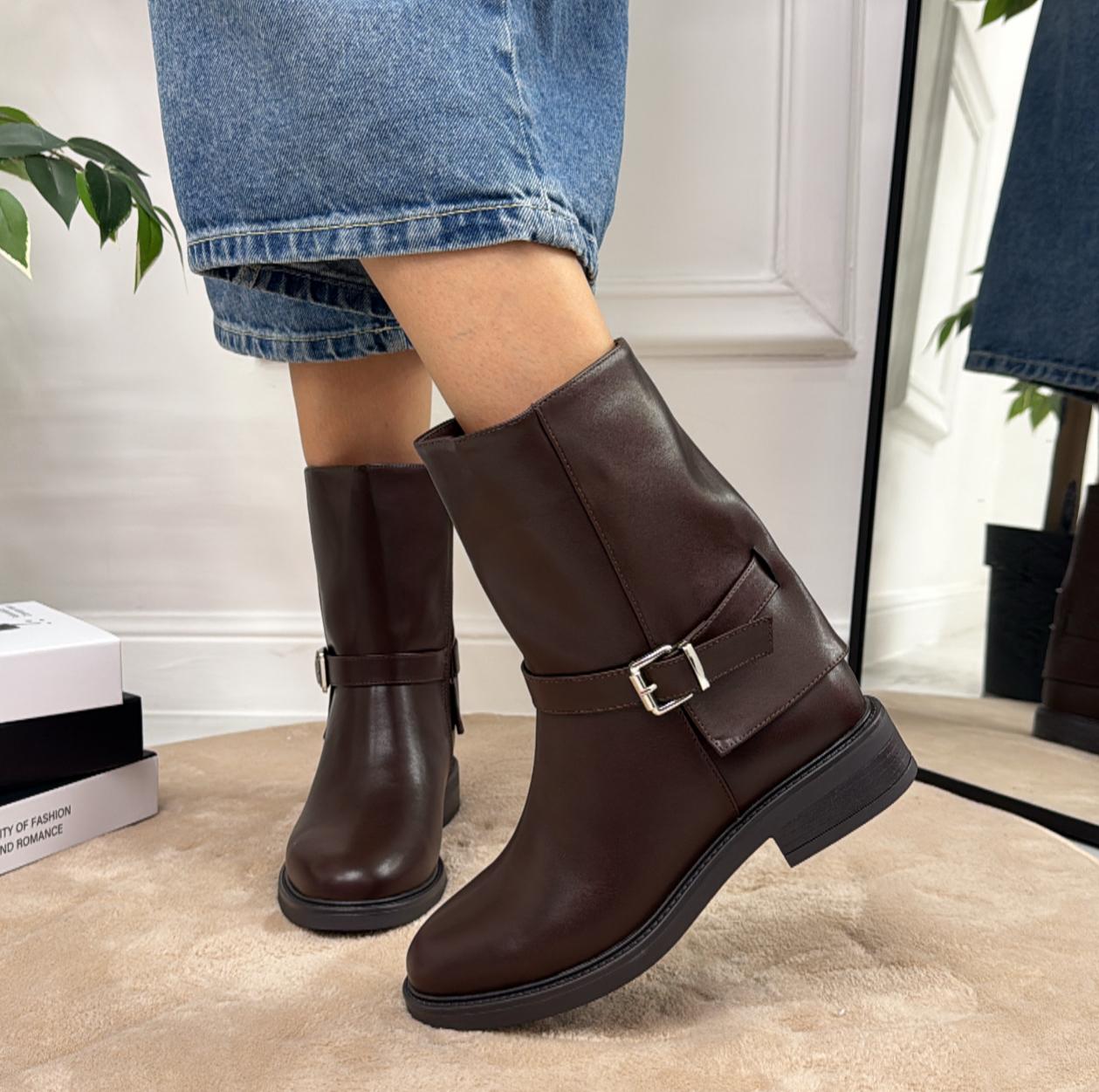 Rory - Stivaletti Bassi Anfibi Fibbia Punta Comodo Casual Marrone