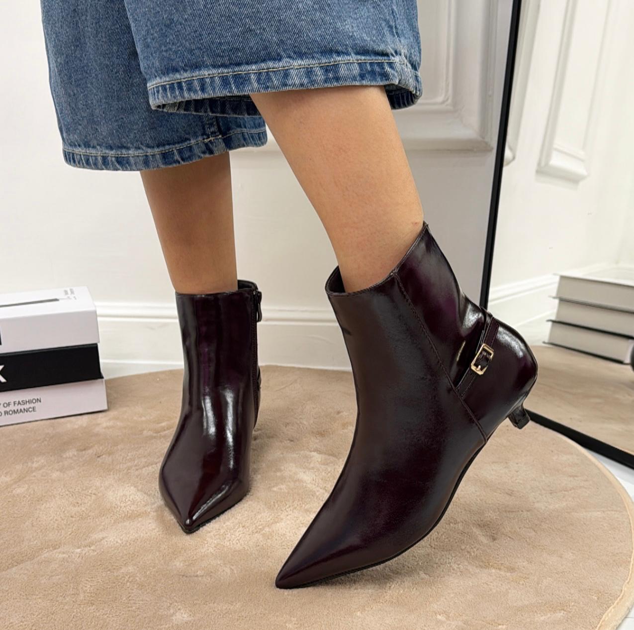 Raya - Stivaletto Donna Lucido Alto Punta Elegante Bordeaux