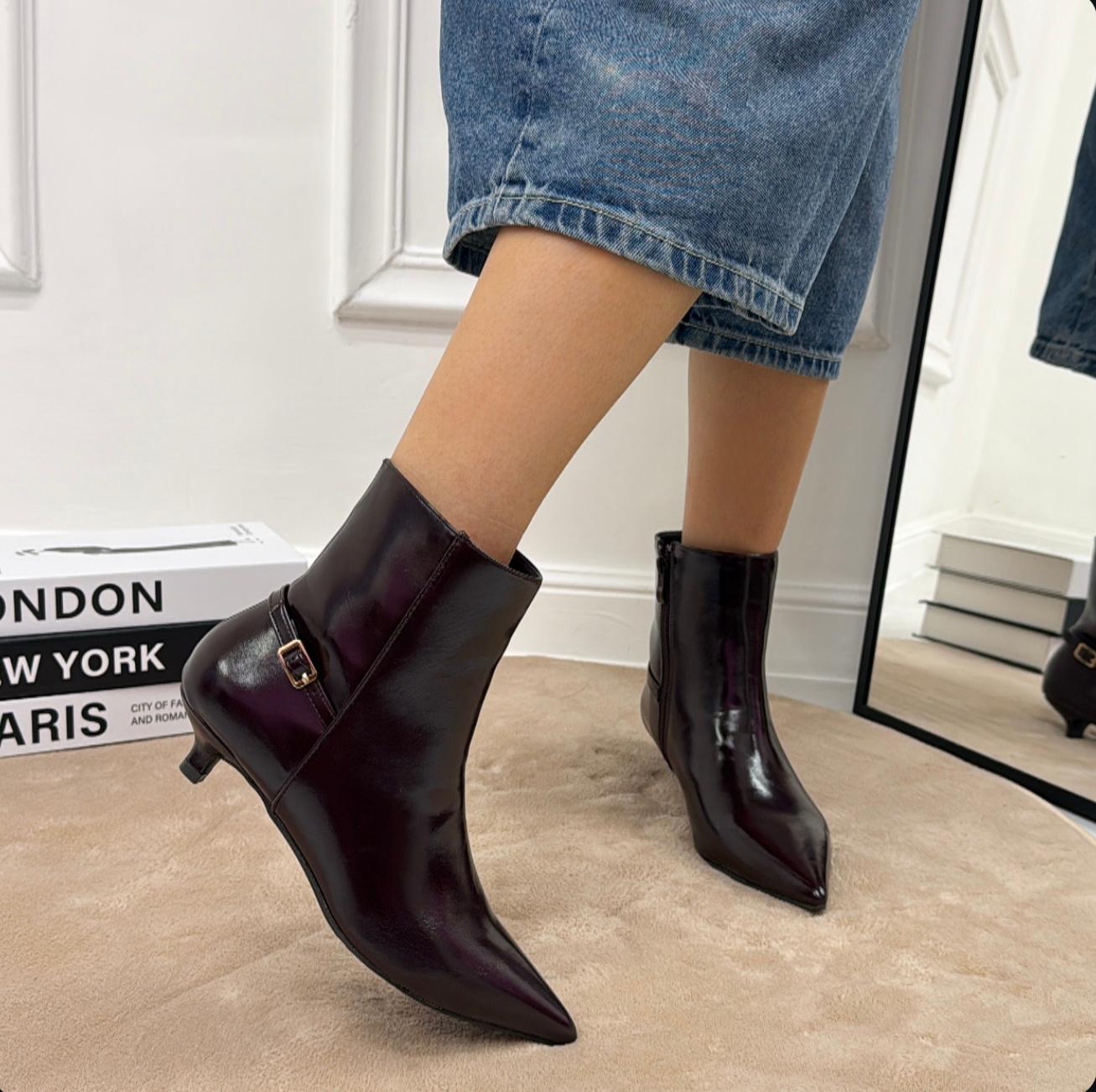 Raya - Stivaletto Donna Lucido Alto Punta Elegante Bordeaux