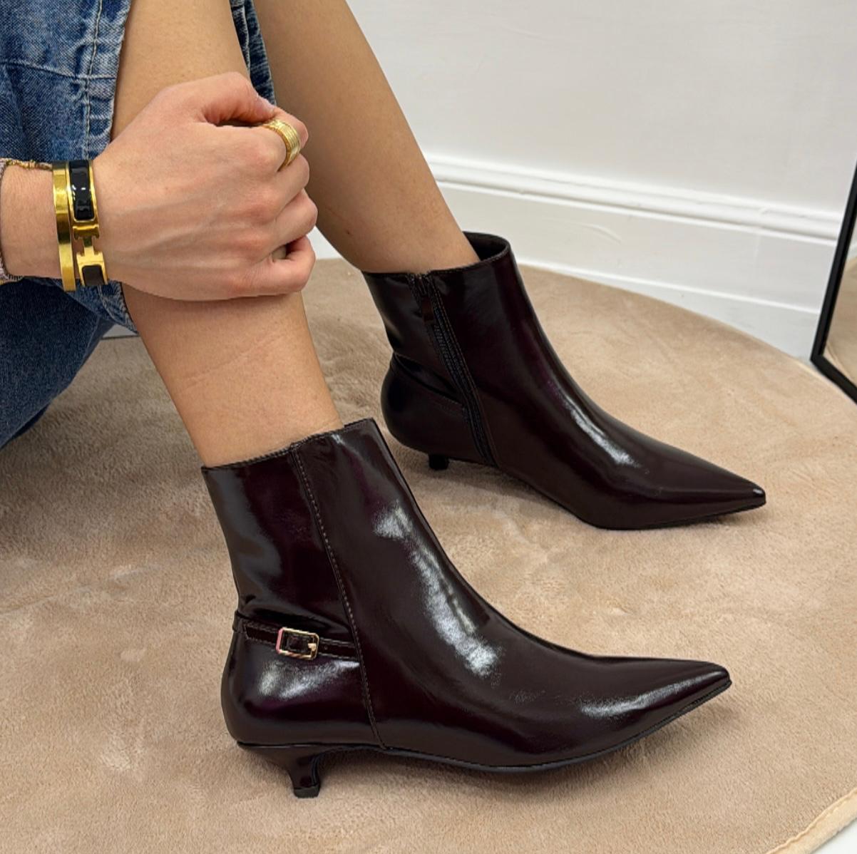 Raya  - Stivaletto Donna Lucido Alto Punta Elegante Marrone