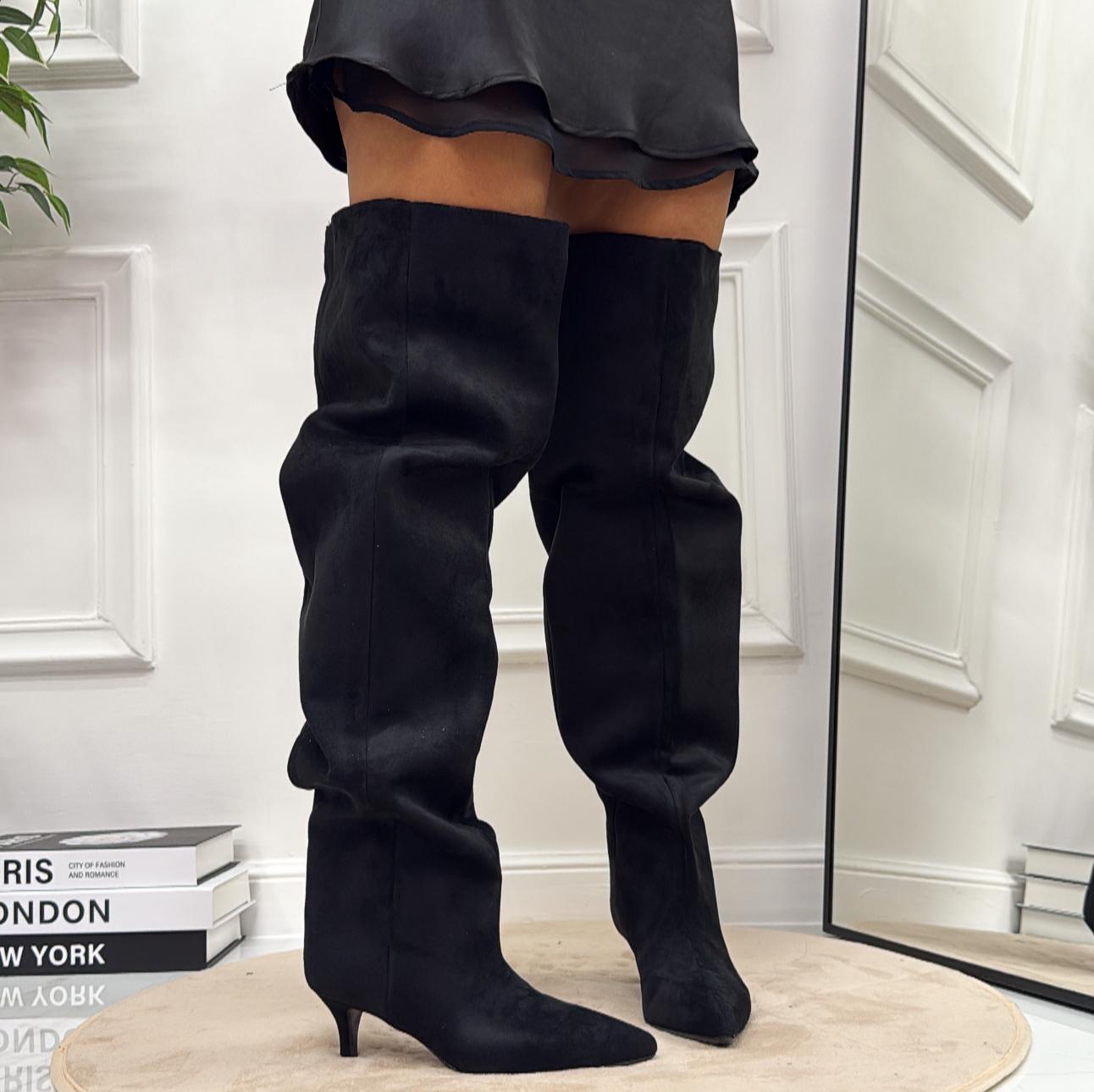 Laila - Stivale Donna Alto Tacco Punta Casual Elegante Nero