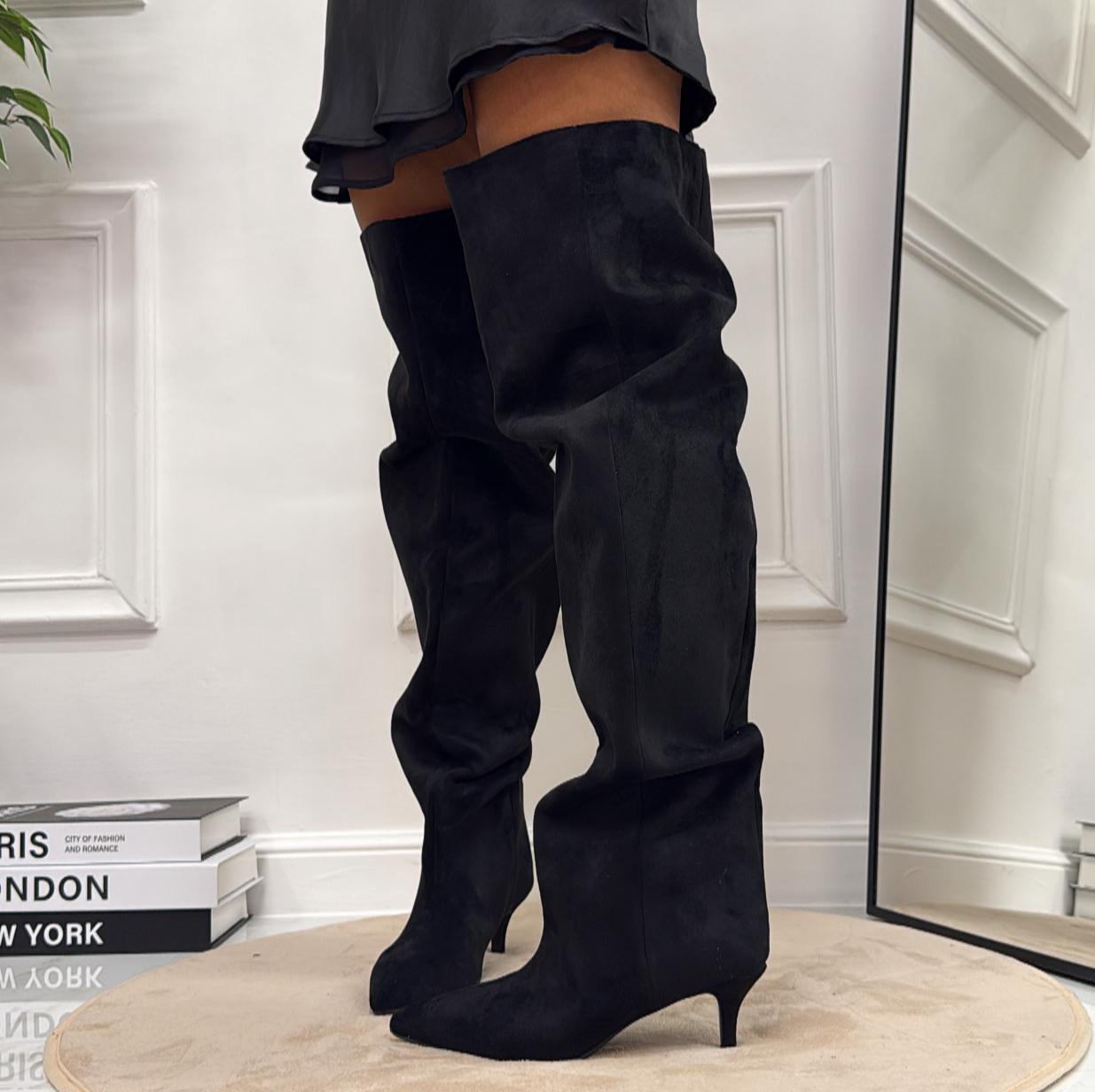 Laila - Stivale Donna Alto Tacco Punta Casual Elegante Nero