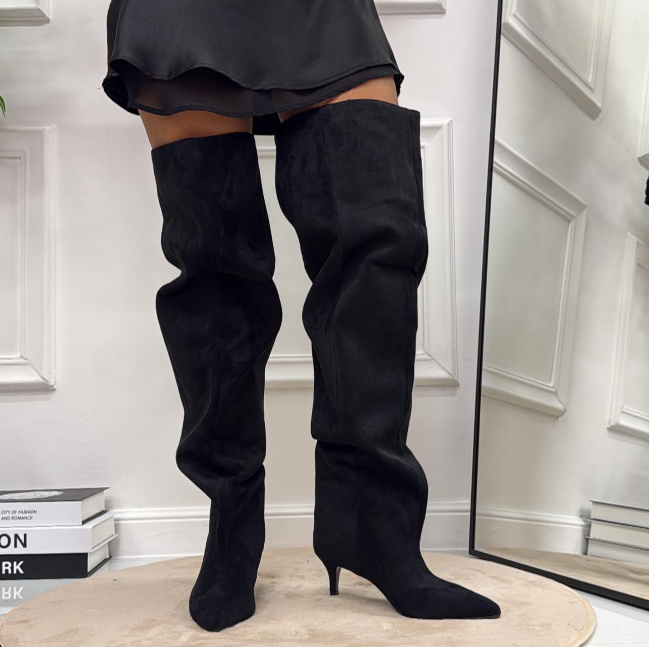 Laila - Stivale Donna Alto Tacco Punta Casual Elegante Nero