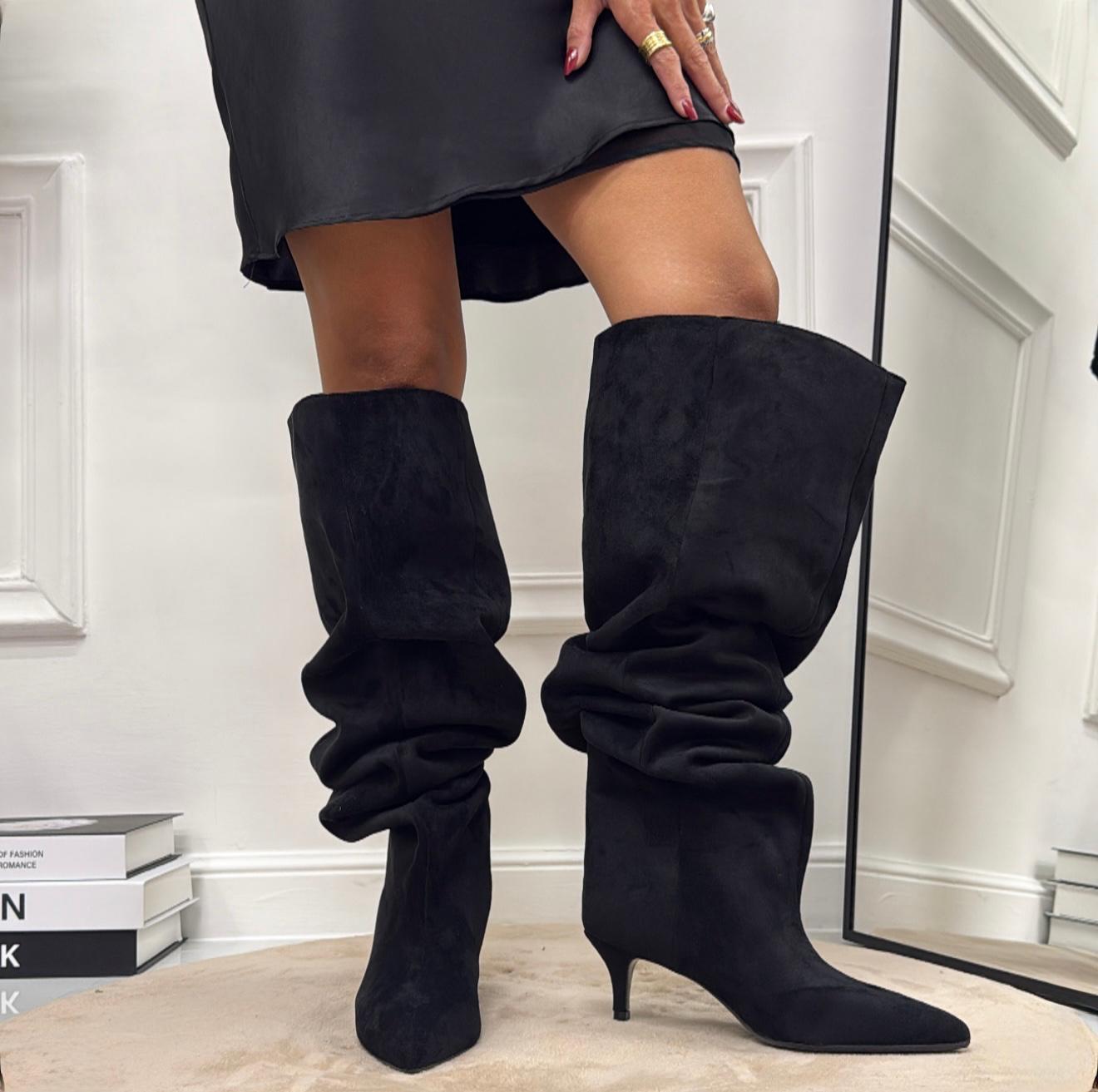 Laila - Stivale Donna Alto Tacco Punta Casual Elegante Nero