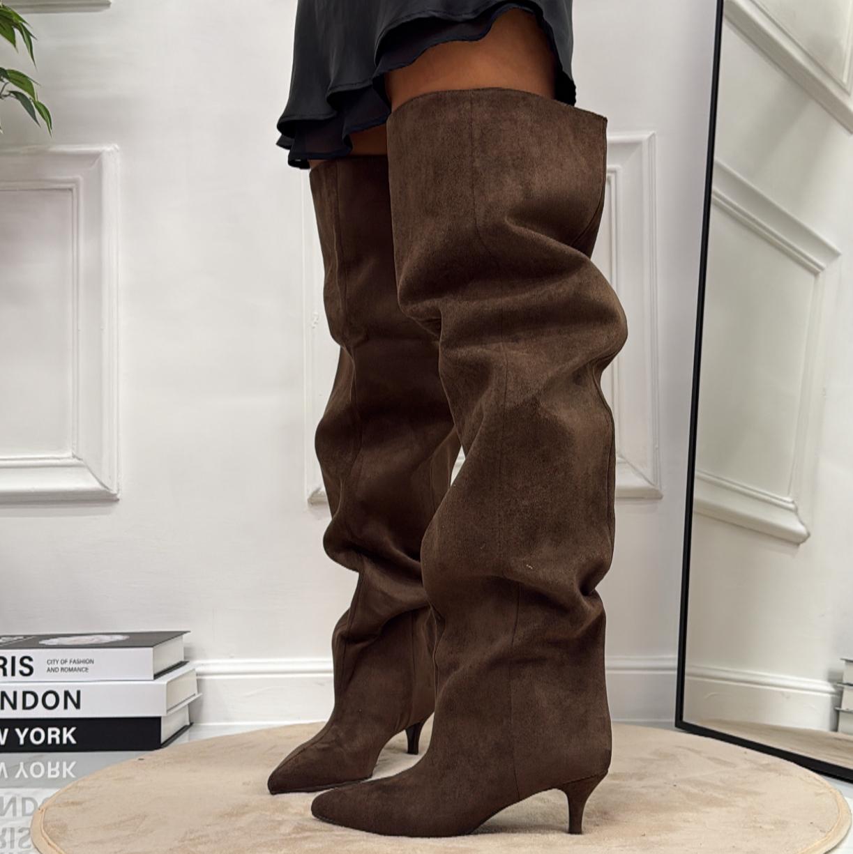 Laila - Stivale Donna Alto Tacco Punta Casual Elegante Marrone