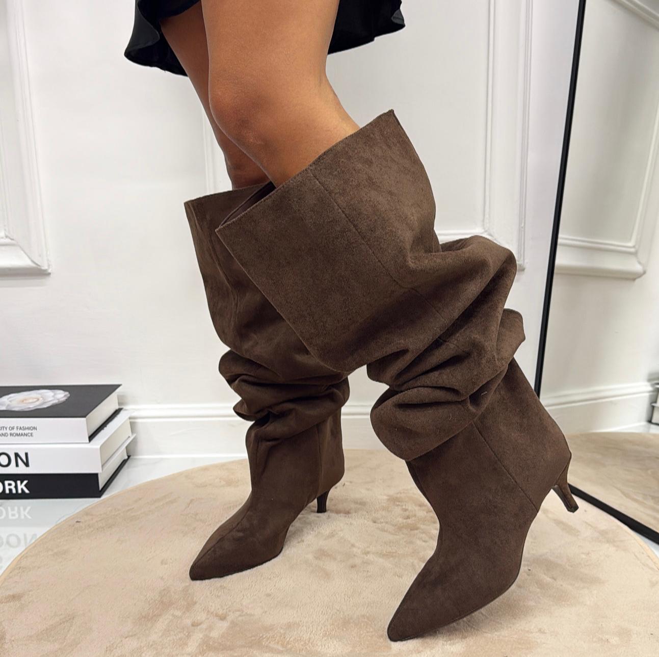 Laila - Stivale Donna Alto Tacco Punta Casual Elegante Marrone