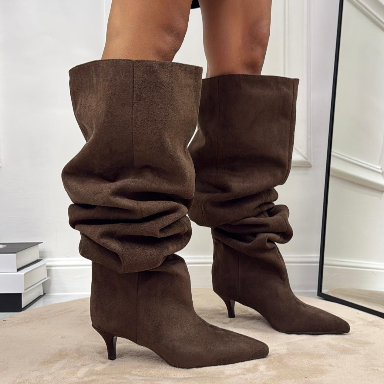 Laila - Stivale Donna Alto Tacco Punta Casual Elegante Marrone