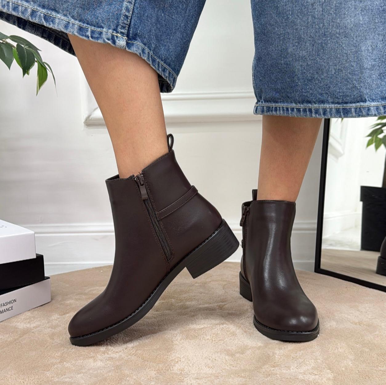 Moesha - Stivaletto Anfibio Donna Scarpa Basso Casual Fibbia Marrone