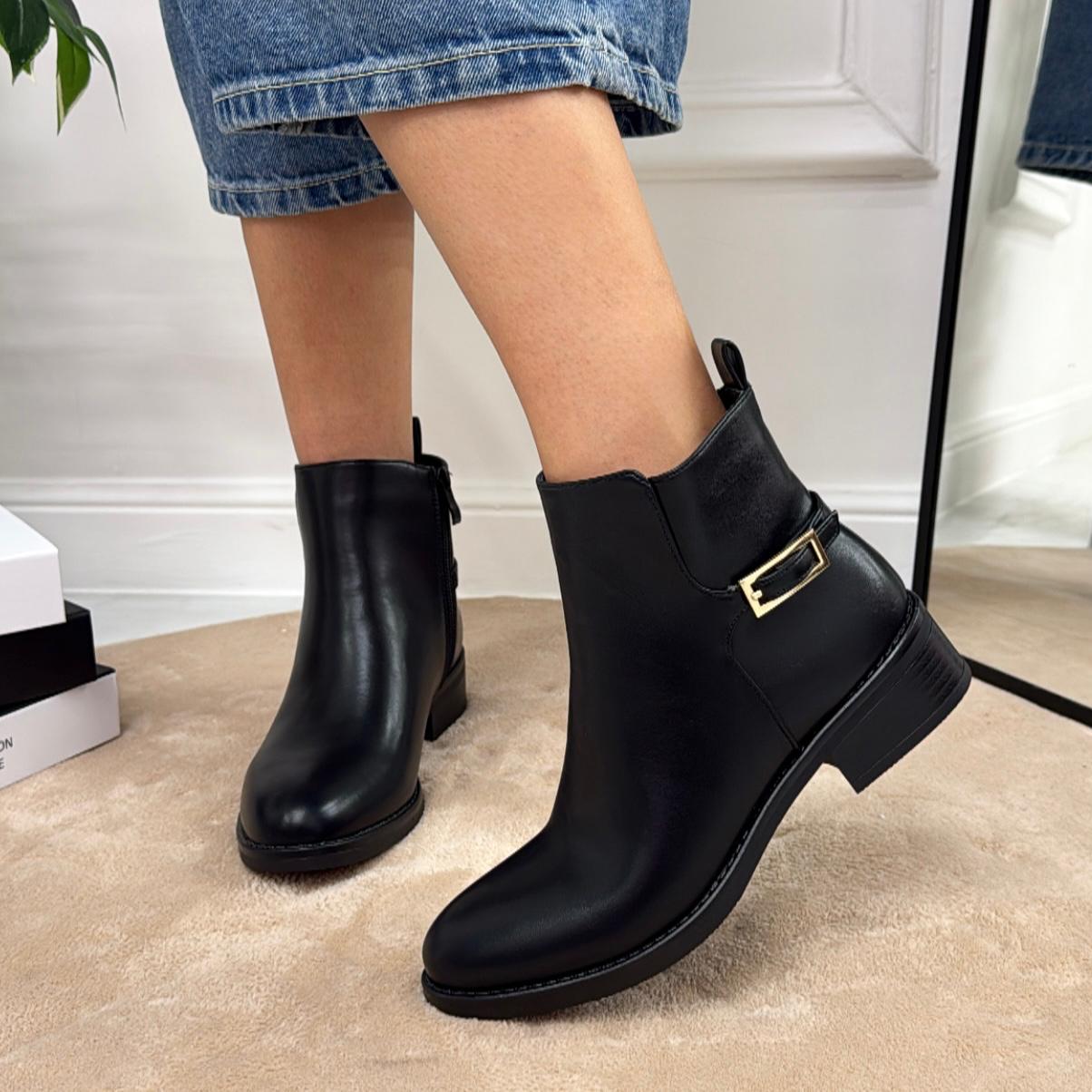 Moesha - Stivaletto Anfibio Donna Scarpa Basso Casual Fibbia Nero