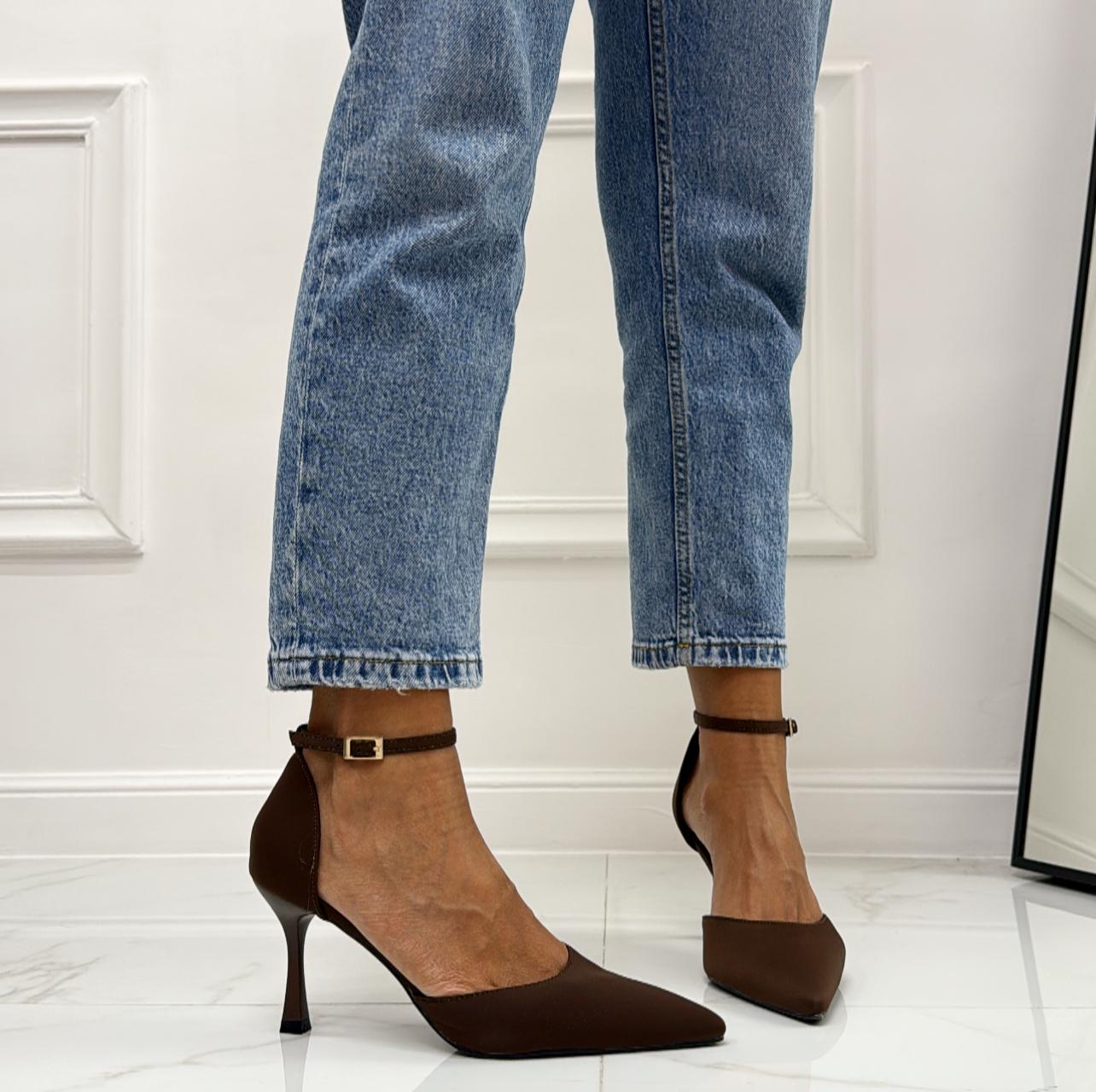 Violante - Décolleté Donna Cinturino Tacco Spillo Basso Elegante Marrone