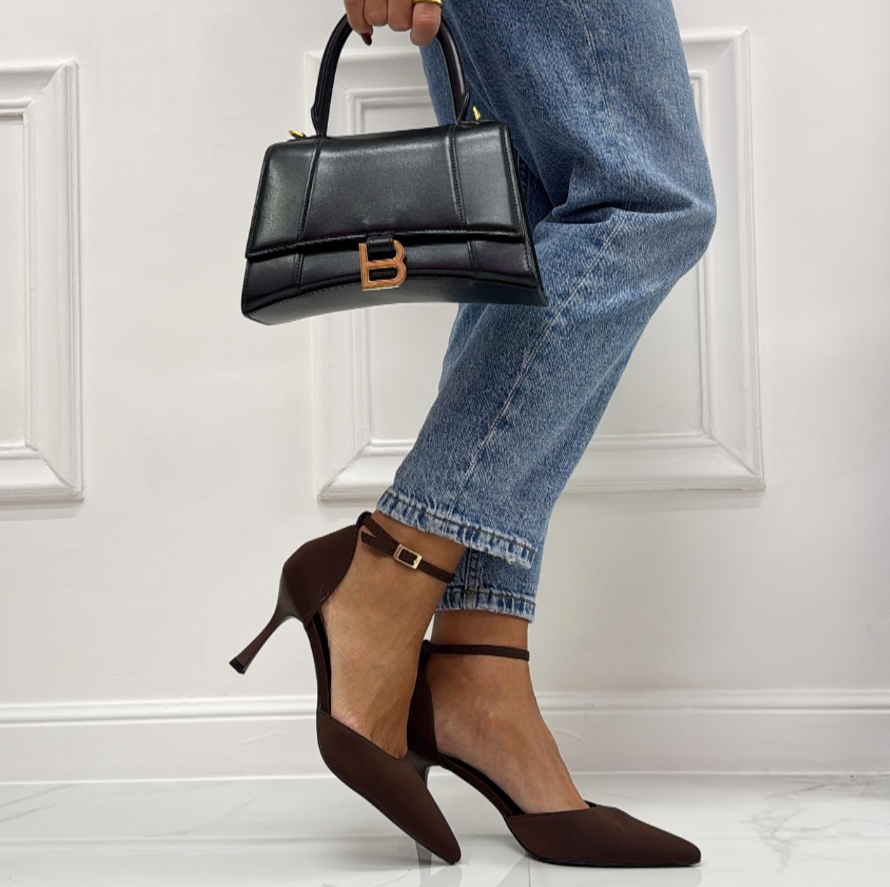 Violante - Décolleté Donna Cinturino Tacco Spillo Basso Elegante Marrone