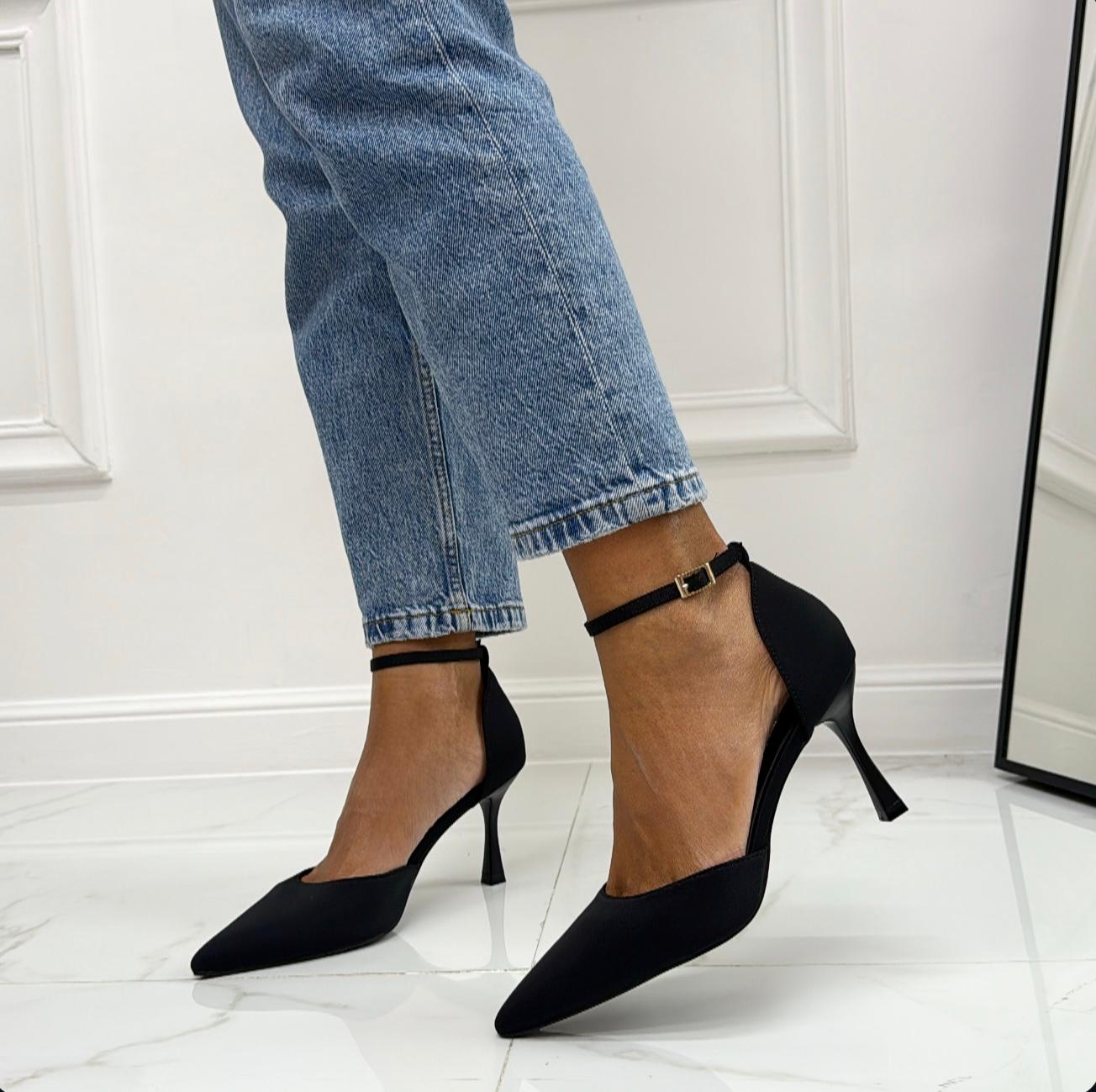 Violante - Décolleté Donna Cinturino Tacco Spillo Basso Elegante Nero