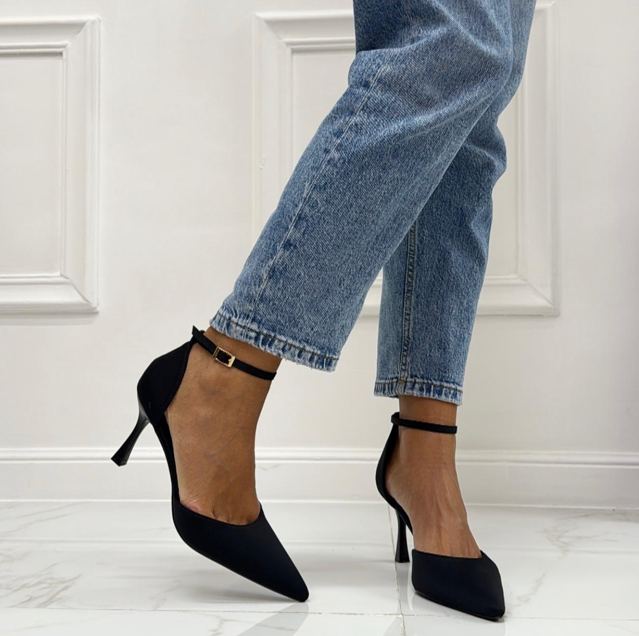 Violante - Décolleté Donna Cinturino Tacco Spillo Basso Elegante Nero