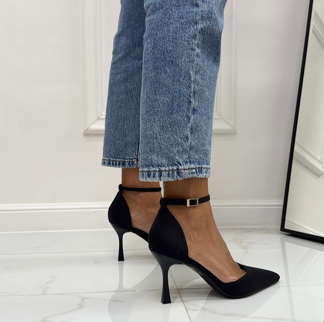 Violante - Décolleté Donna Cinturino Tacco Spillo Basso Elegante Nero