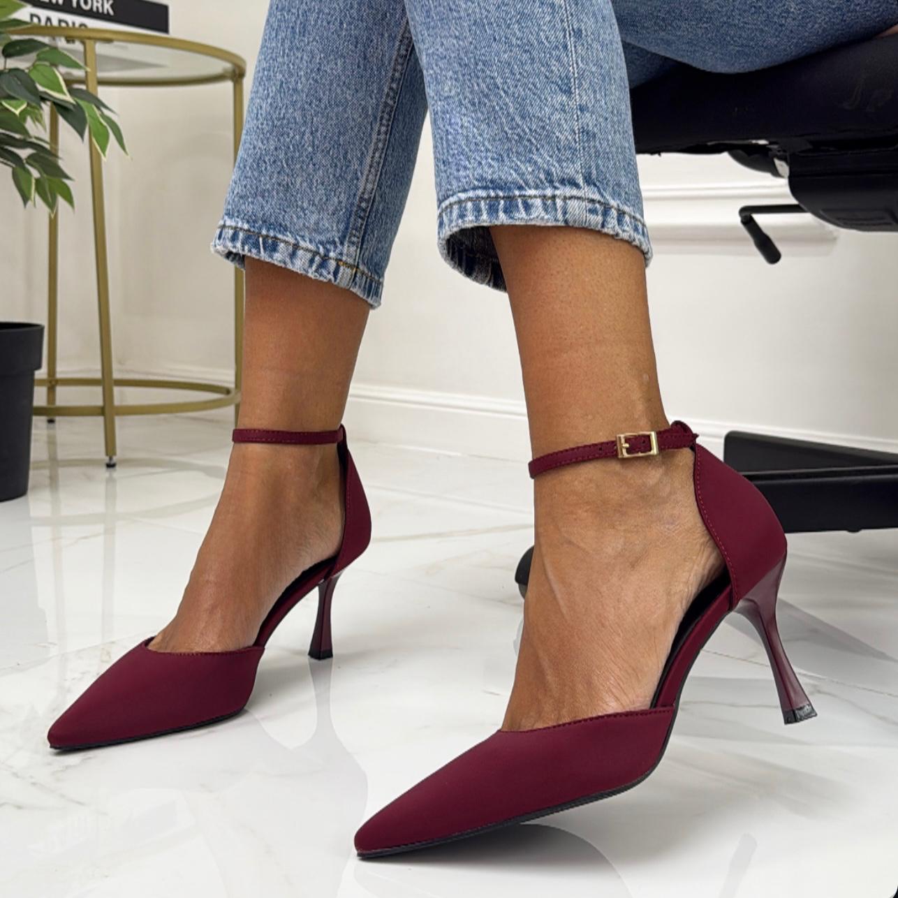 Violante - Décolleté Donna Cinturino Tacco Spillo Basso Elegante Bordeaux