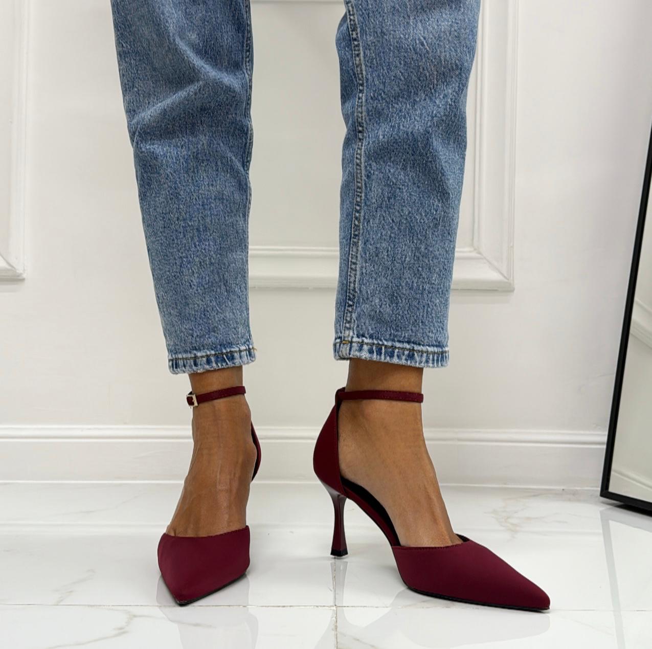 Violante - Décolleté Donna Cinturino Tacco Spillo Basso Elegante Bordeaux