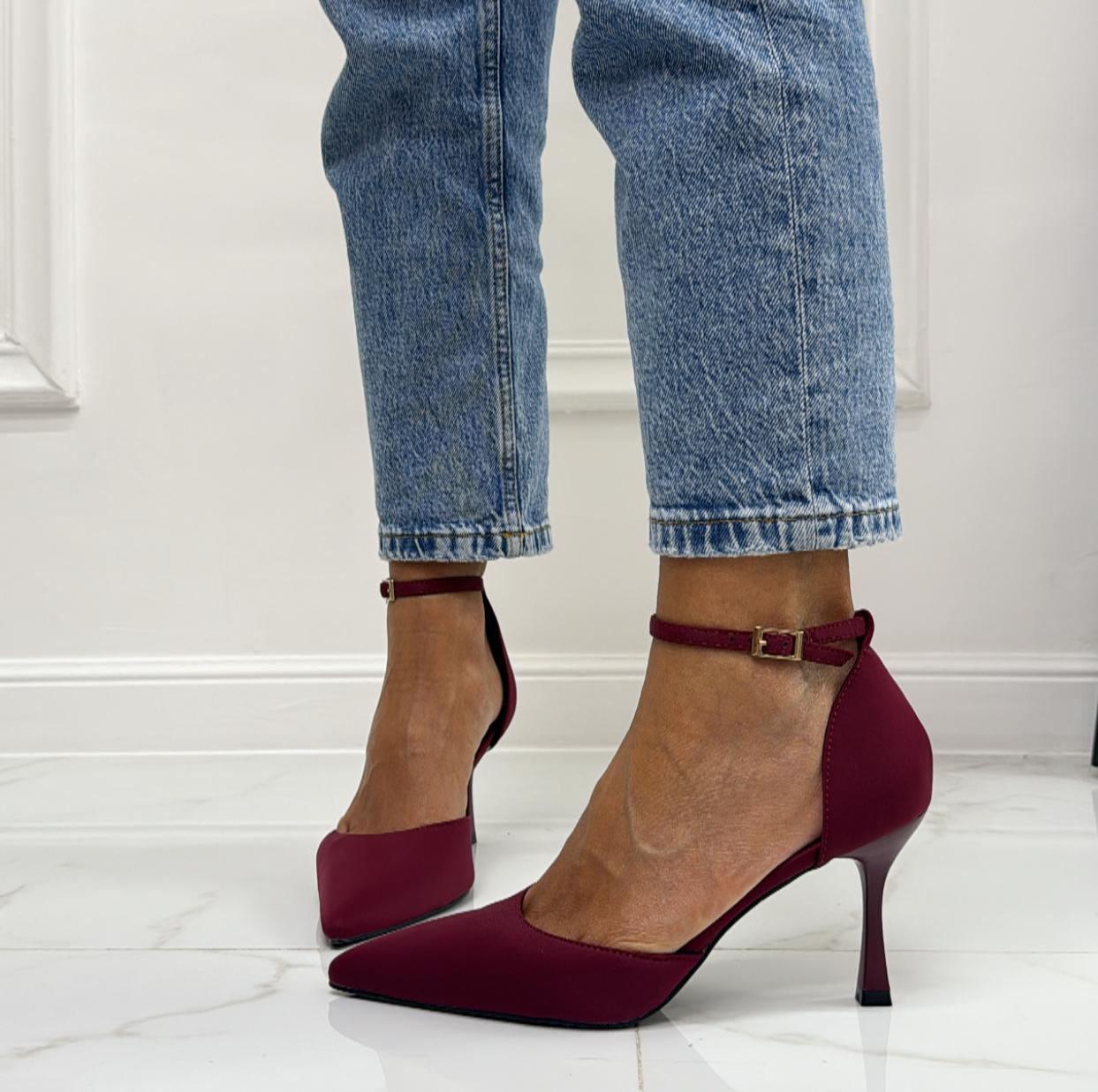 Violante - Décolleté Donna Cinturino Tacco Spillo Basso Elegante Bordeaux