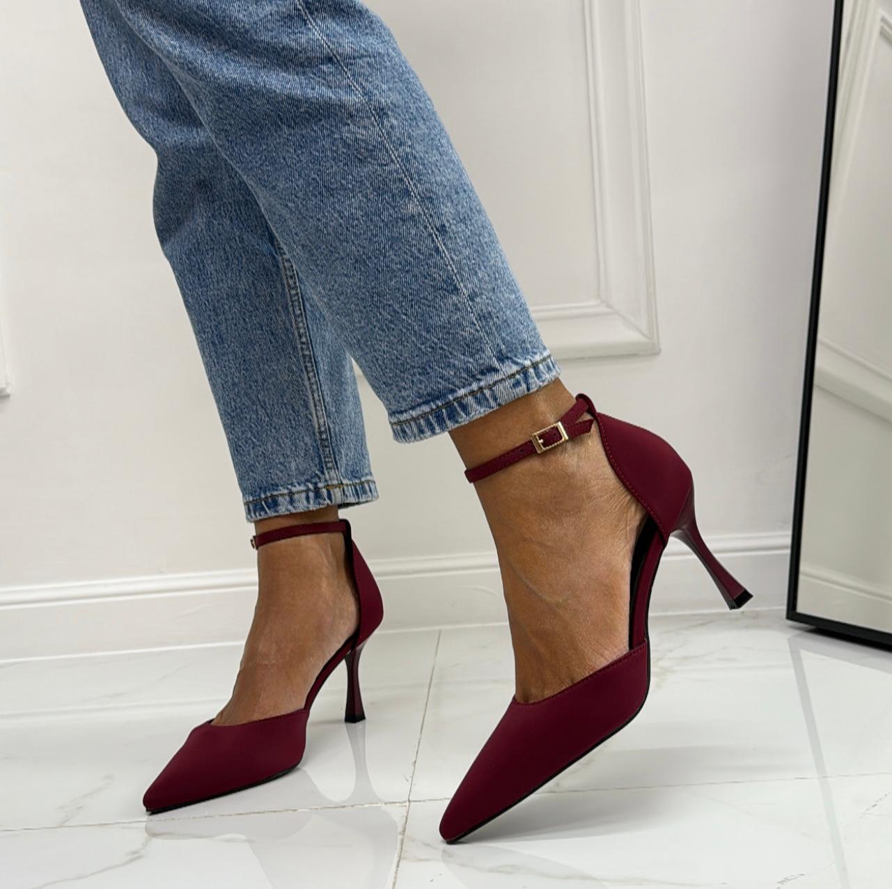 Violante - Décolleté Donna Cinturino Tacco Spillo Basso Elegante Bordeaux