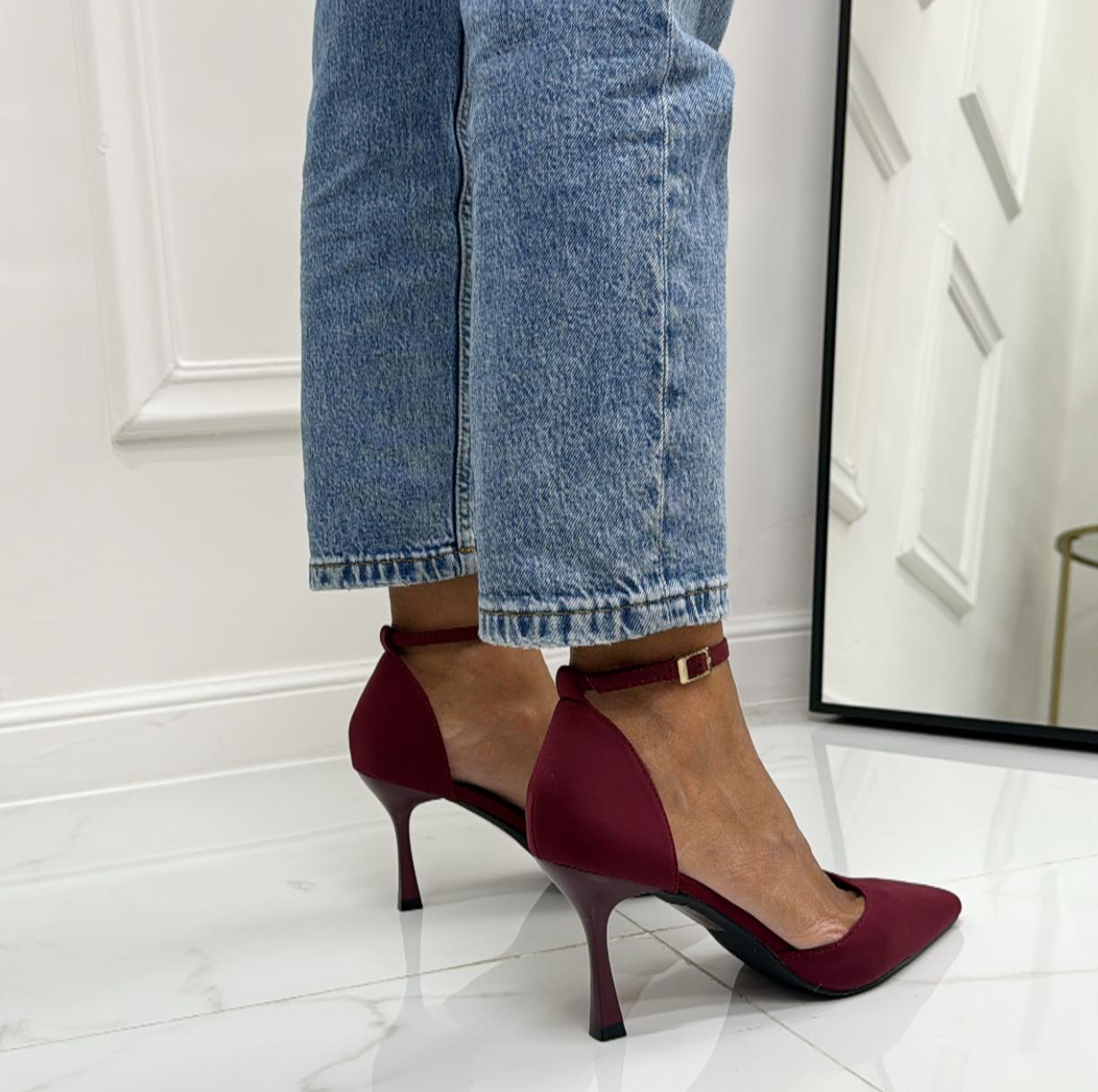 Violante - Décolleté Donna Cinturino Tacco Spillo Basso Elegante Bordeaux