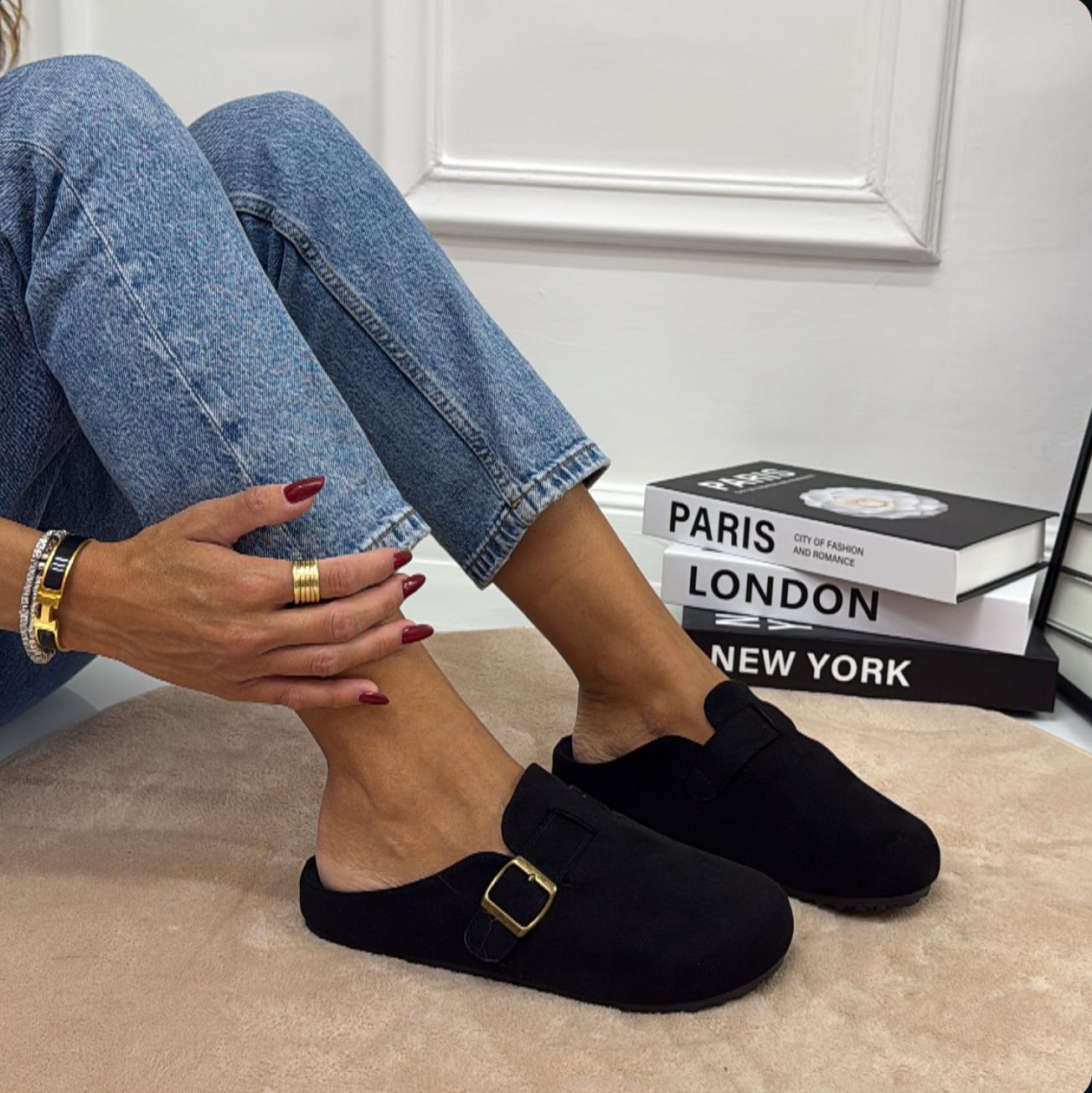 Gabry - Scarpa Sabot Mules Donna Flat Tallone Scoperto Nero