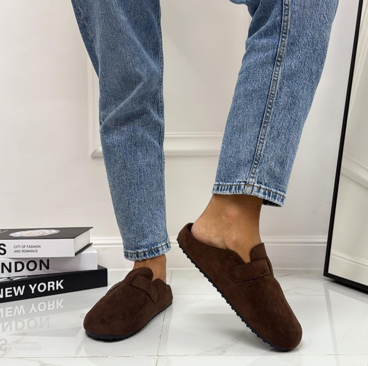 Gabry - Scarpa Sabot Mules Donna Flat Tallone Scoperto Marrone