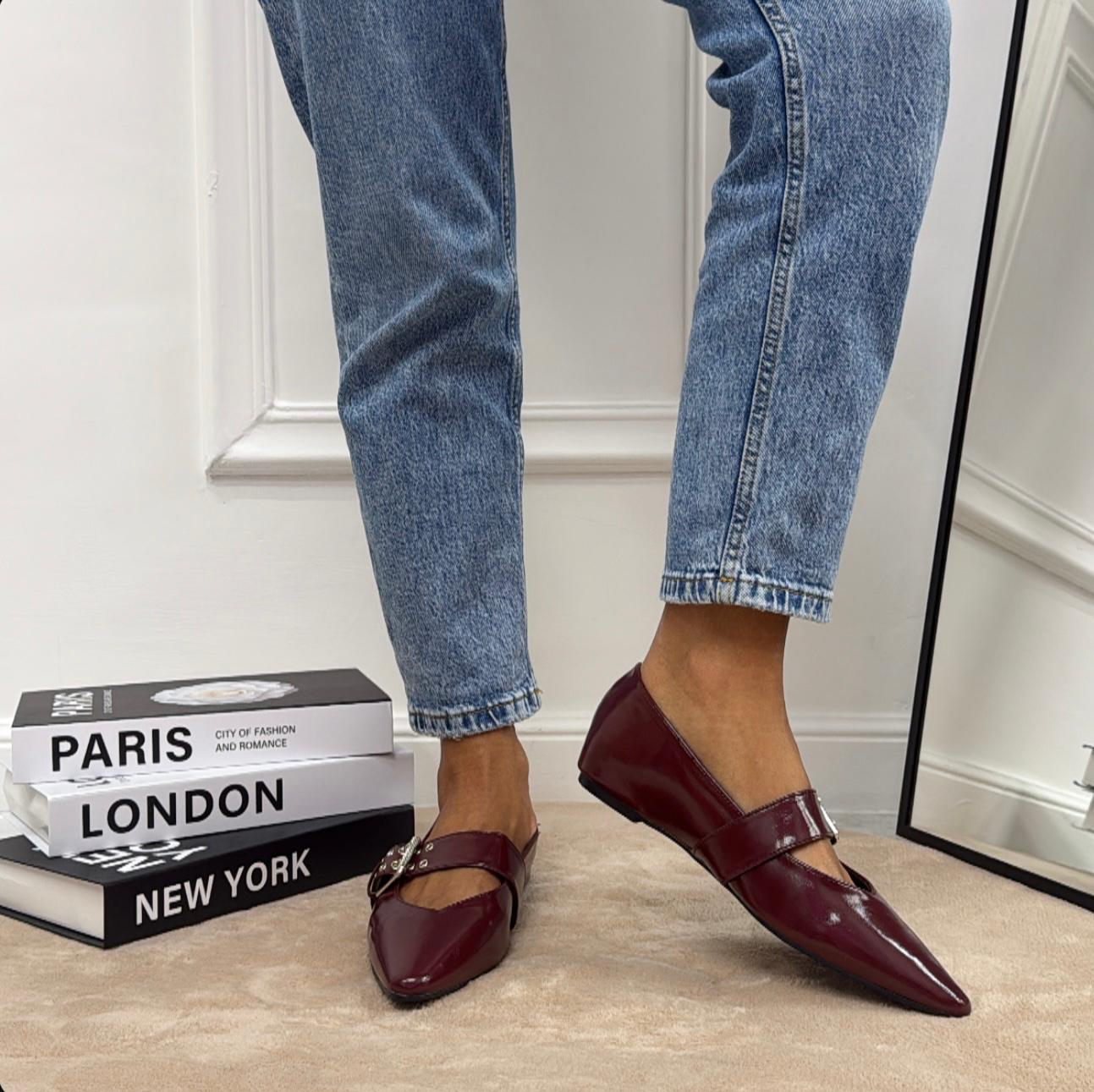 Lucrezia - Scarpe Donna Ballerine Cinturino Comode Lucido Bordeaux