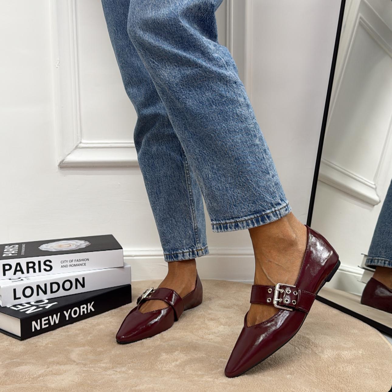 Lucrezia - Scarpe Donna Ballerine Cinturino Comode Lucido Bordeaux