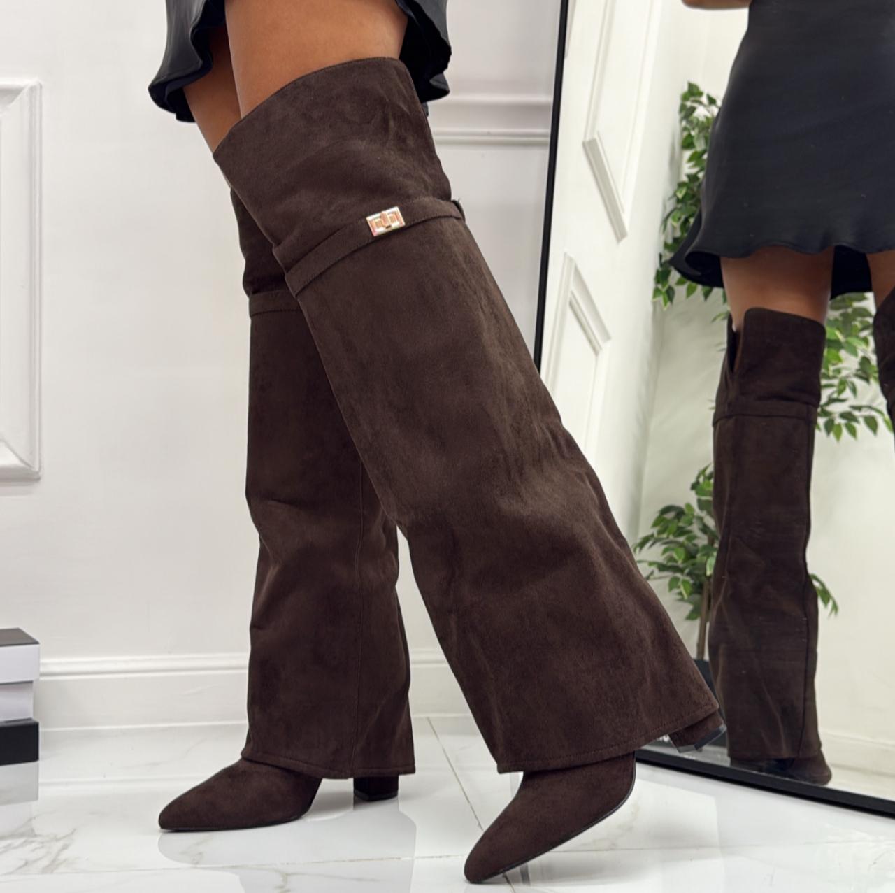Tiffa - Stivale Donna Alto Tacco Punta Casual Elegante Marrone