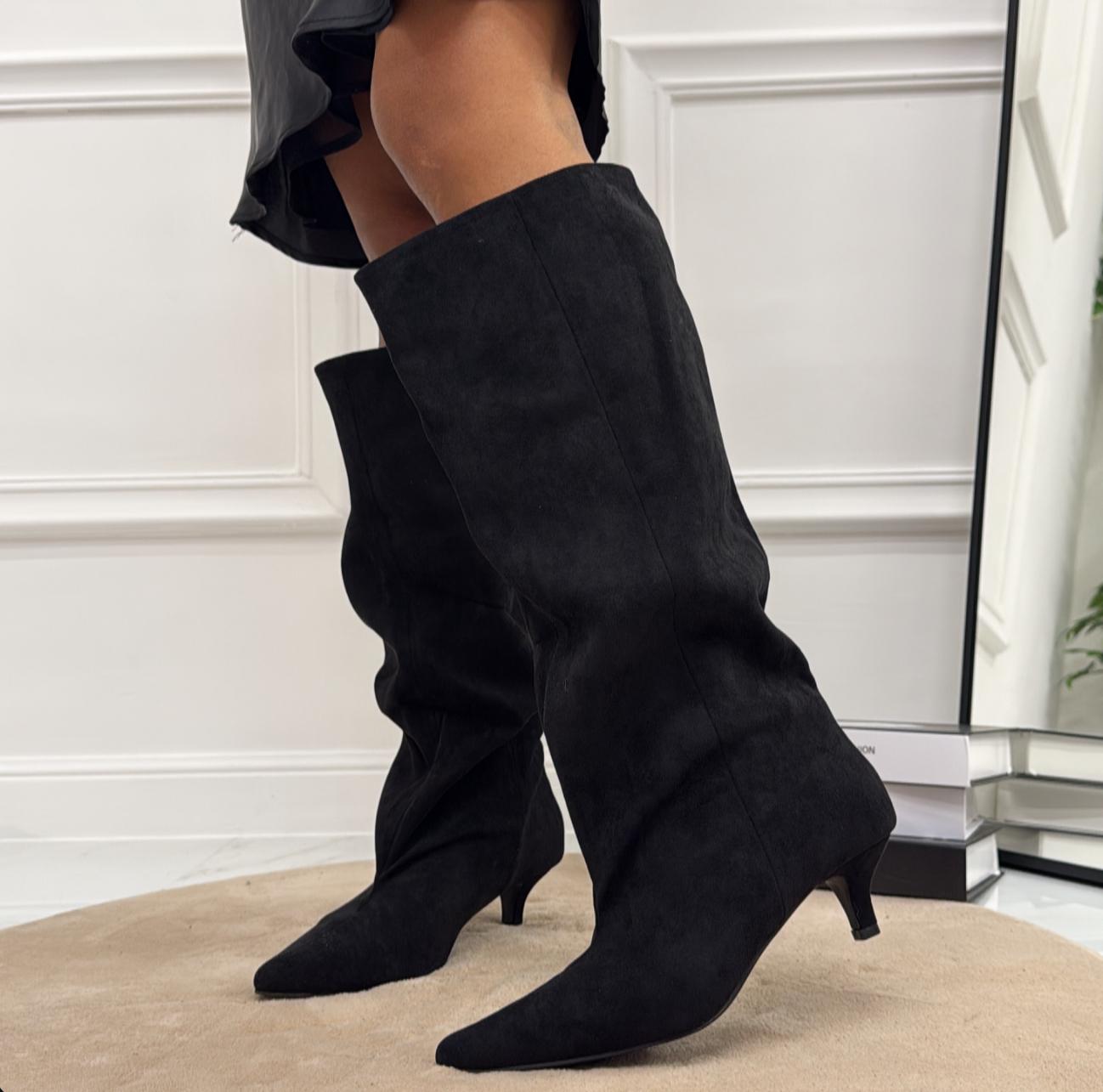 Delphine - Stivale Donna Alto Tacco Punta Casual Elegante Nero