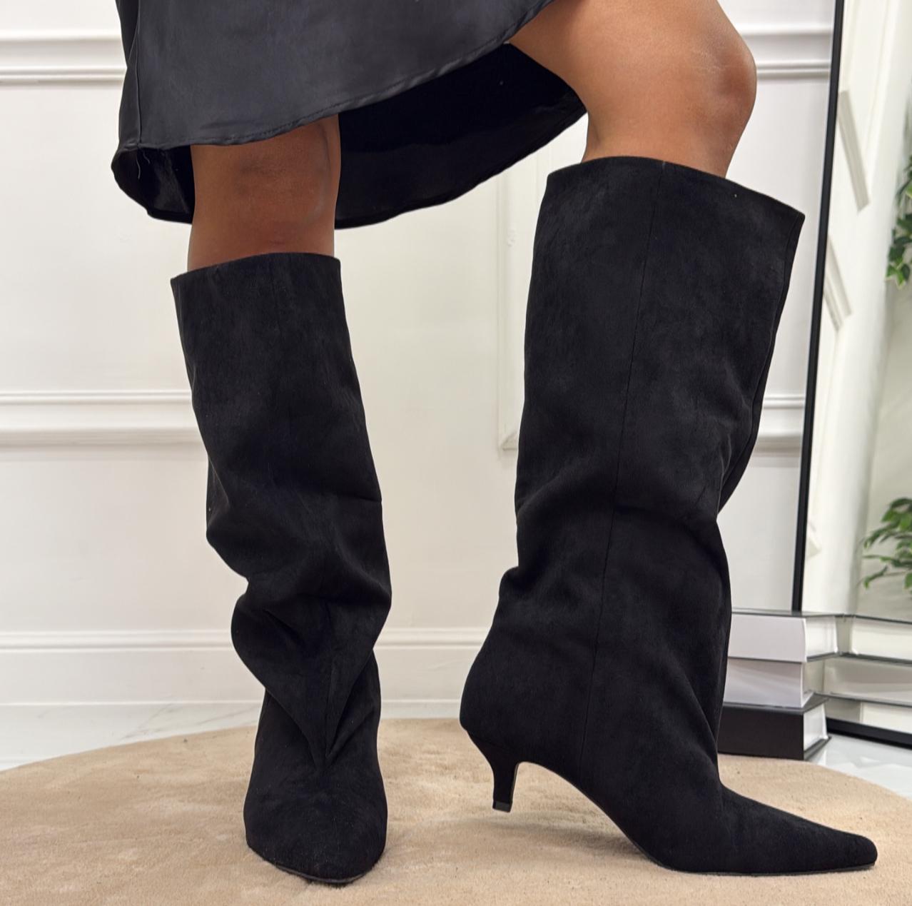 Delphine - Stivale Donna Alto Tacco Punta Casual Elegante Nero