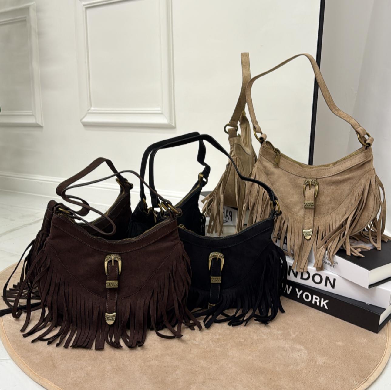 Londra - Borsa Donna Manico in Pelle Scamosciata