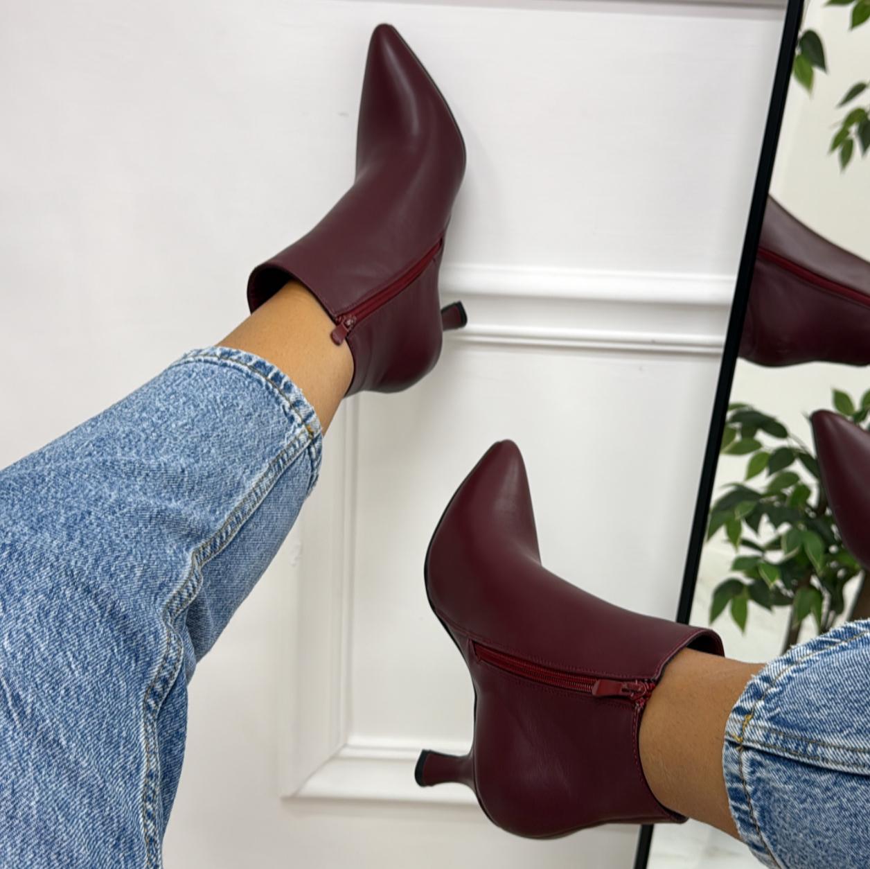 Amelie - Stivaletti Donna Tacco Basso Punta Bordeaux