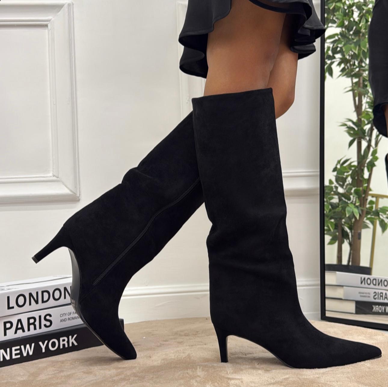 Irene - Stivale Donna Alto Tacco Punta Casual Elegante Nero