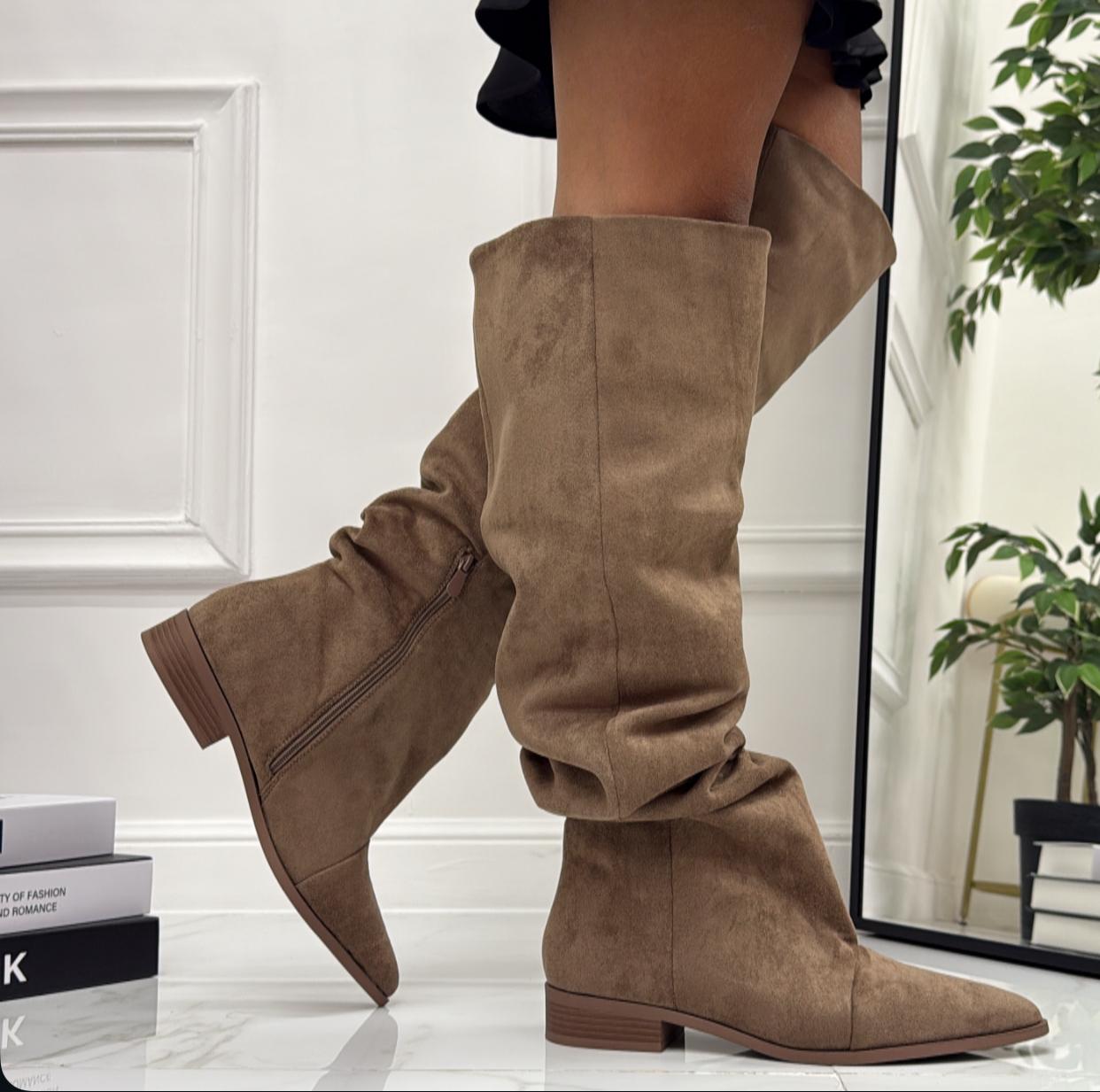 Teresanna - Stivale Donna Alto Punta Casual Elegante Khaki