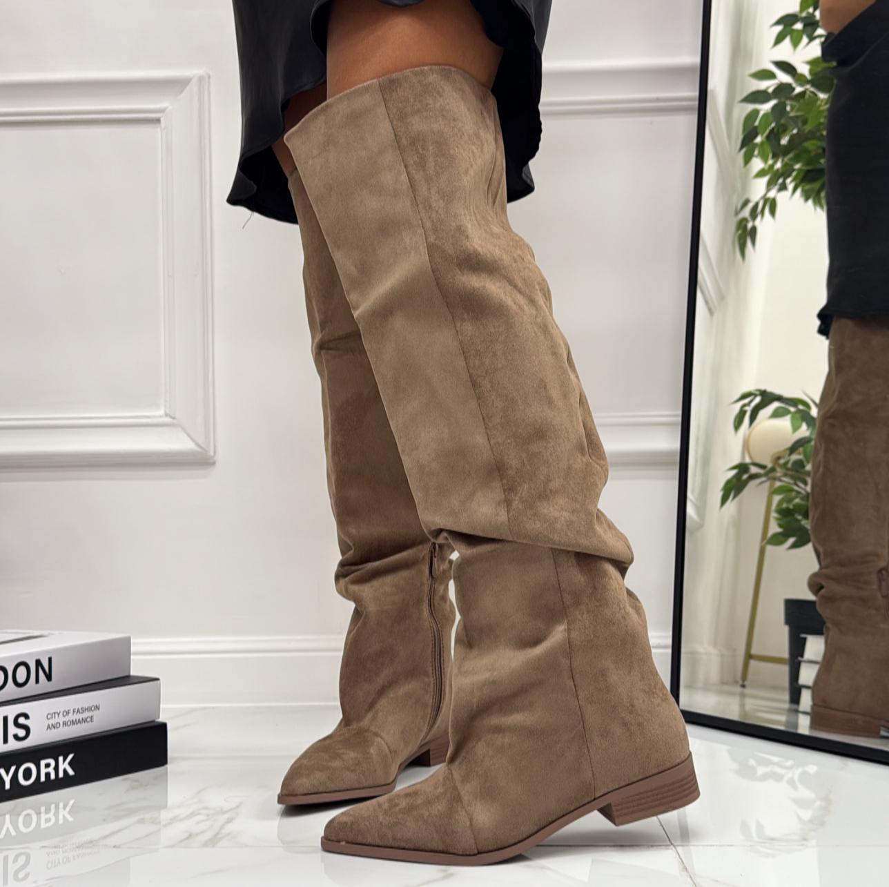 Teresanna - Stivale Donna Alto Punta Casual Elegante Khaki