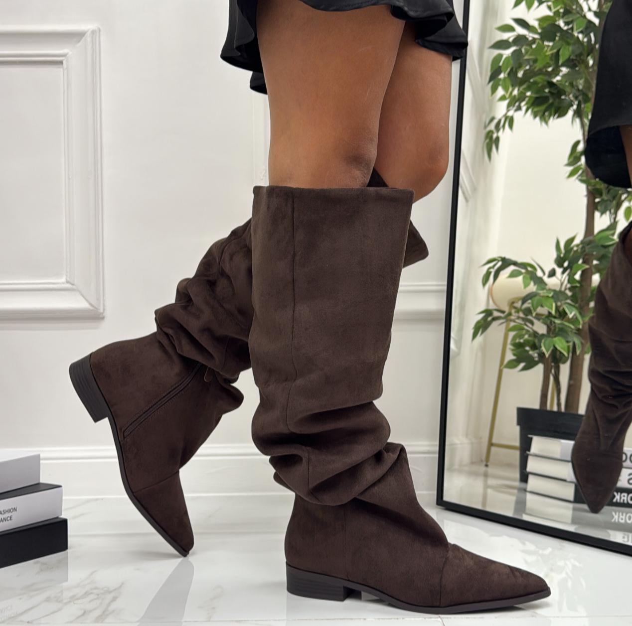 Teresanna - Stivale Donna Alto Punta Casual Elegante Marrone
