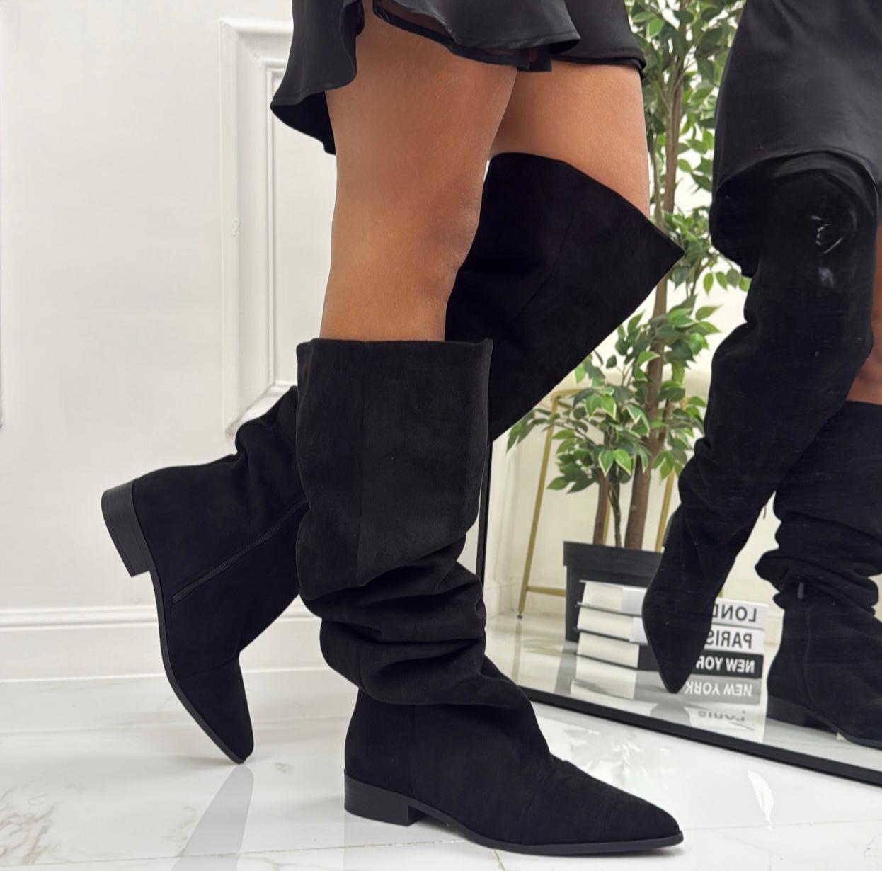 Teresanna - Stivale Donna Alto Punta Casual Elegante Nero