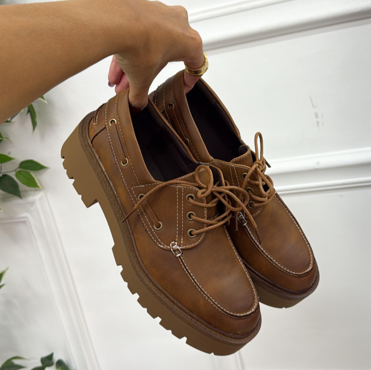 Gaia - Mocassino Donna Scarpa Casual Elegante Cuoio