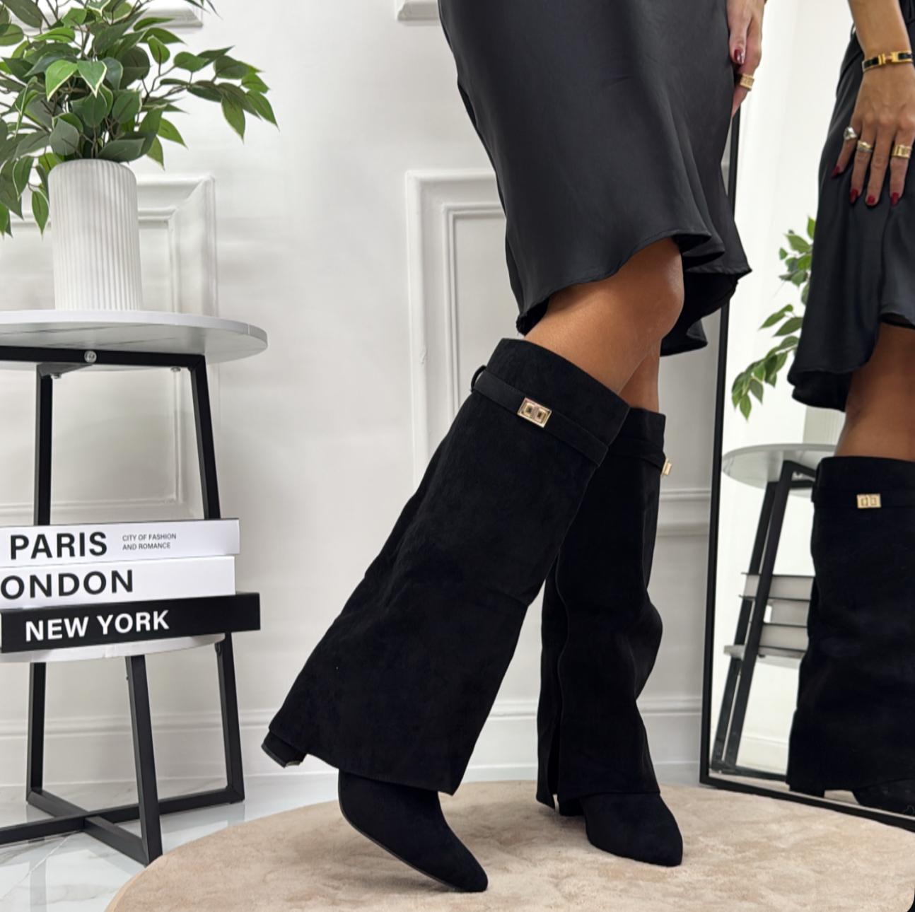 Luce - Stivale Donna Scarpa Punta Tacco Quadrato Nero