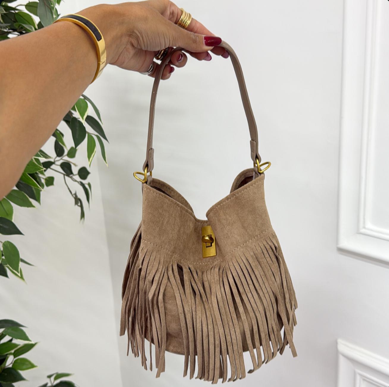 Firenze - Borsa Donna Manico in Pelle Scamosciata Frange