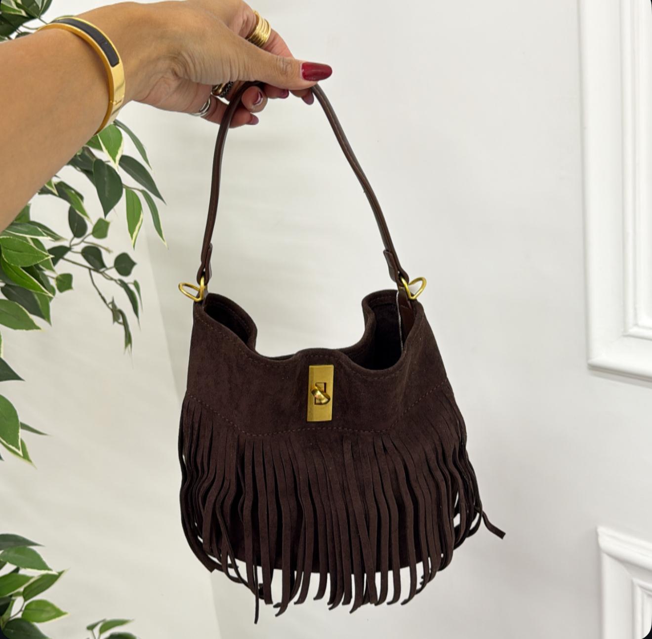 Firenze - Borsa Donna Manico in Pelle Scamosciata Frange