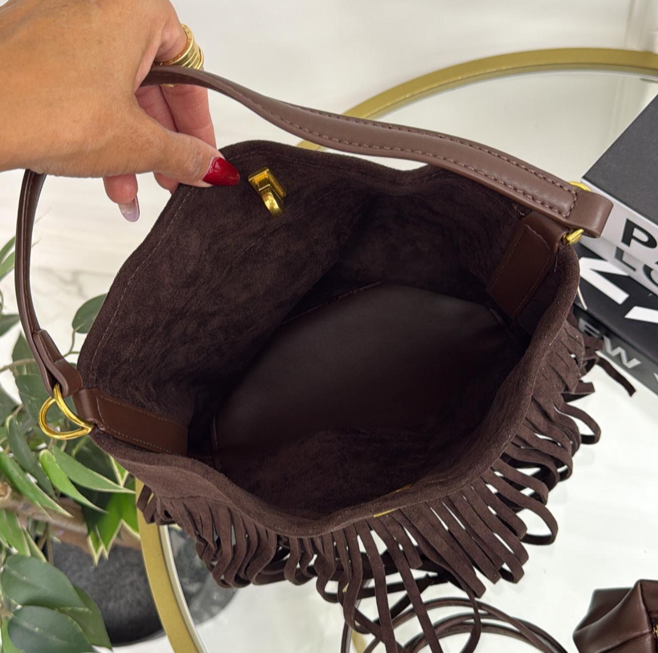 Firenze - Borsa Donna Manico in Pelle Scamosciata Frange