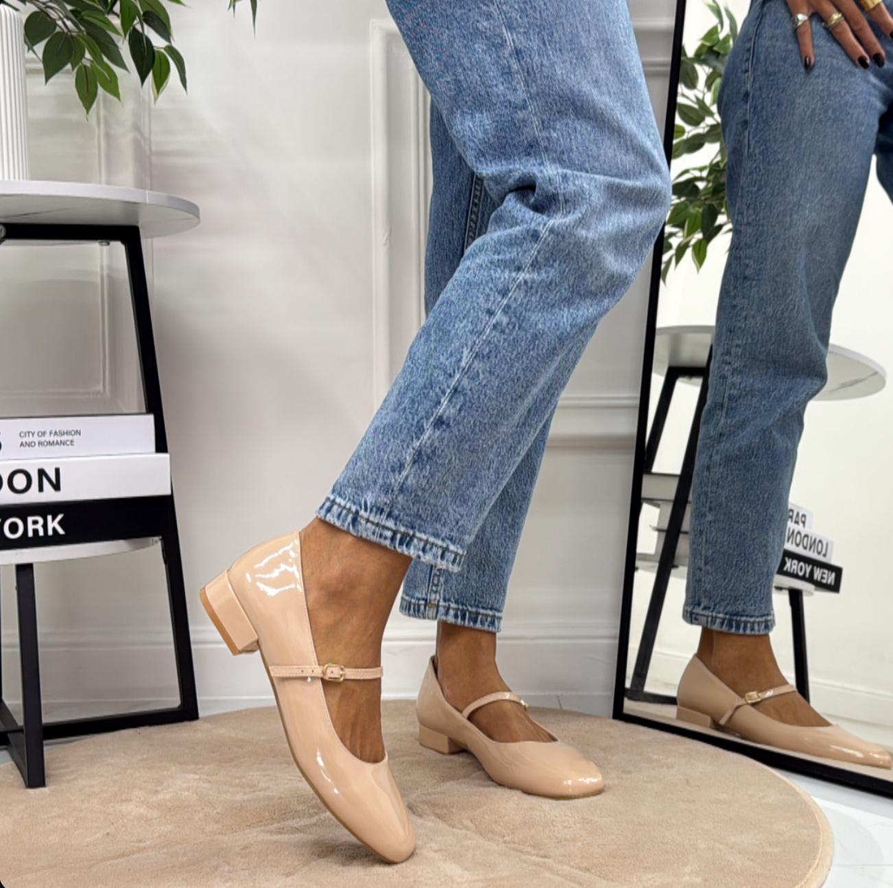 Cristina - Scarpe Donna Ballerine Cinturino Comode Lucido Nude